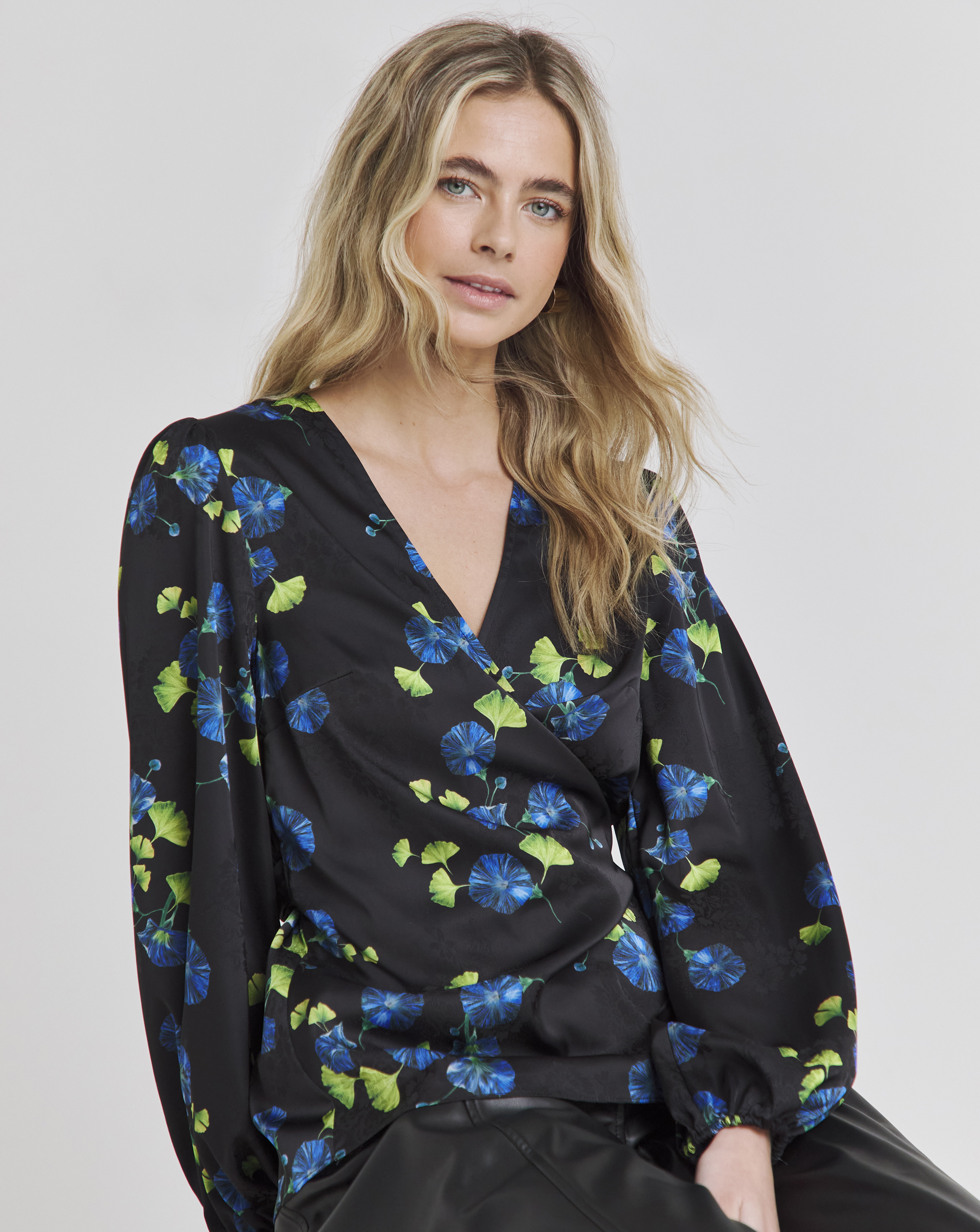 Joanna Hope Floral Satin Wrap Blouse