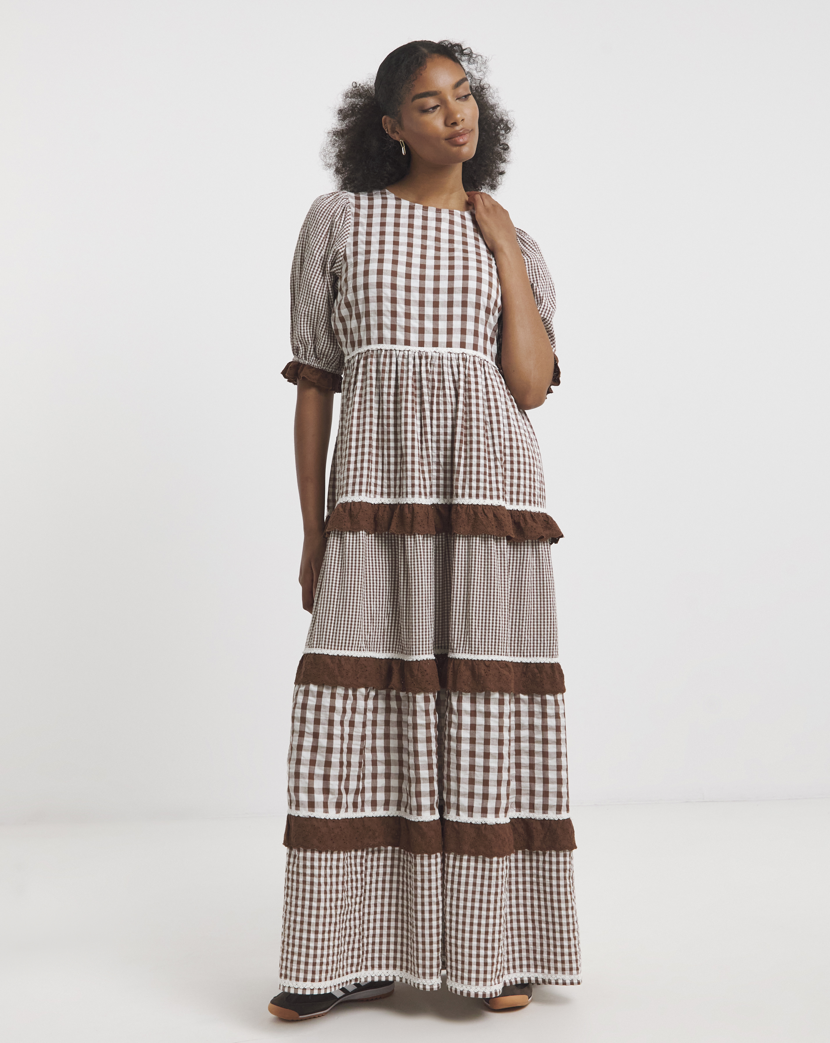 Neon Rose Gingham Midaxi Dress
