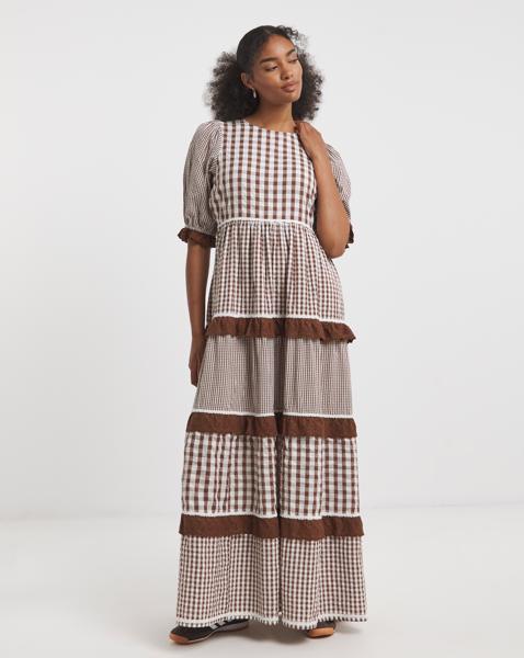 Neon Rose Gingham Midaxi Dress
