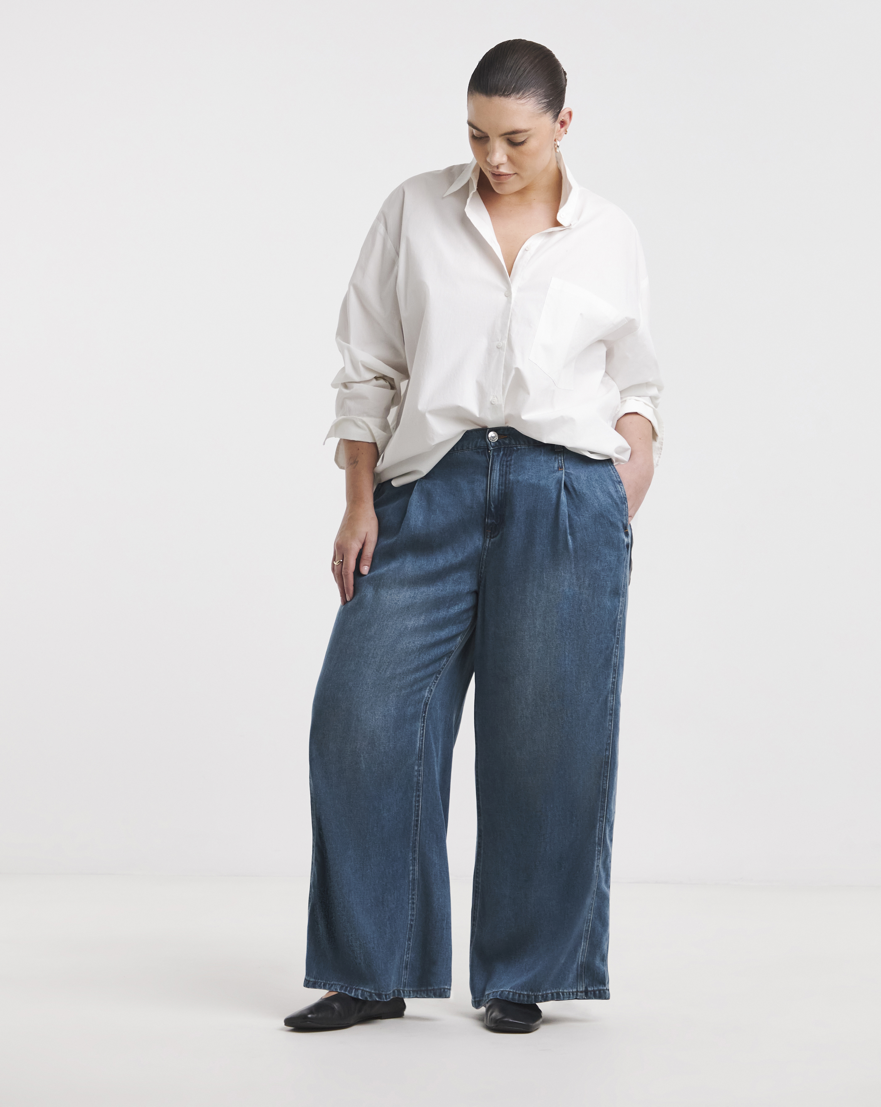 Simply Be - Women's Mid Blue Draped Wide Leg Jeans - Size 10 - Mid blue - 100% Lyocell - Sustainable