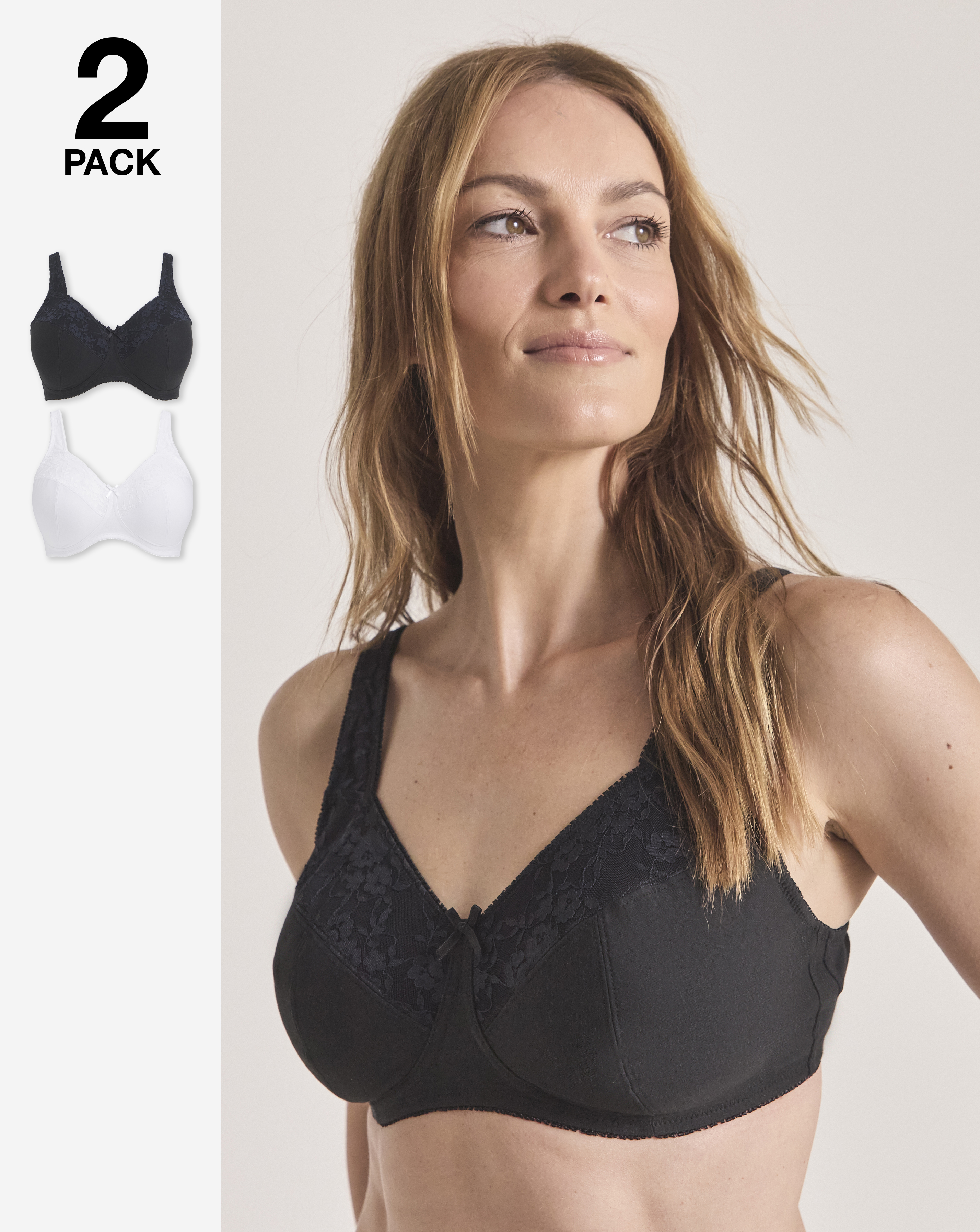 2 Pack New Sarah Full Cup Non Wired Bras