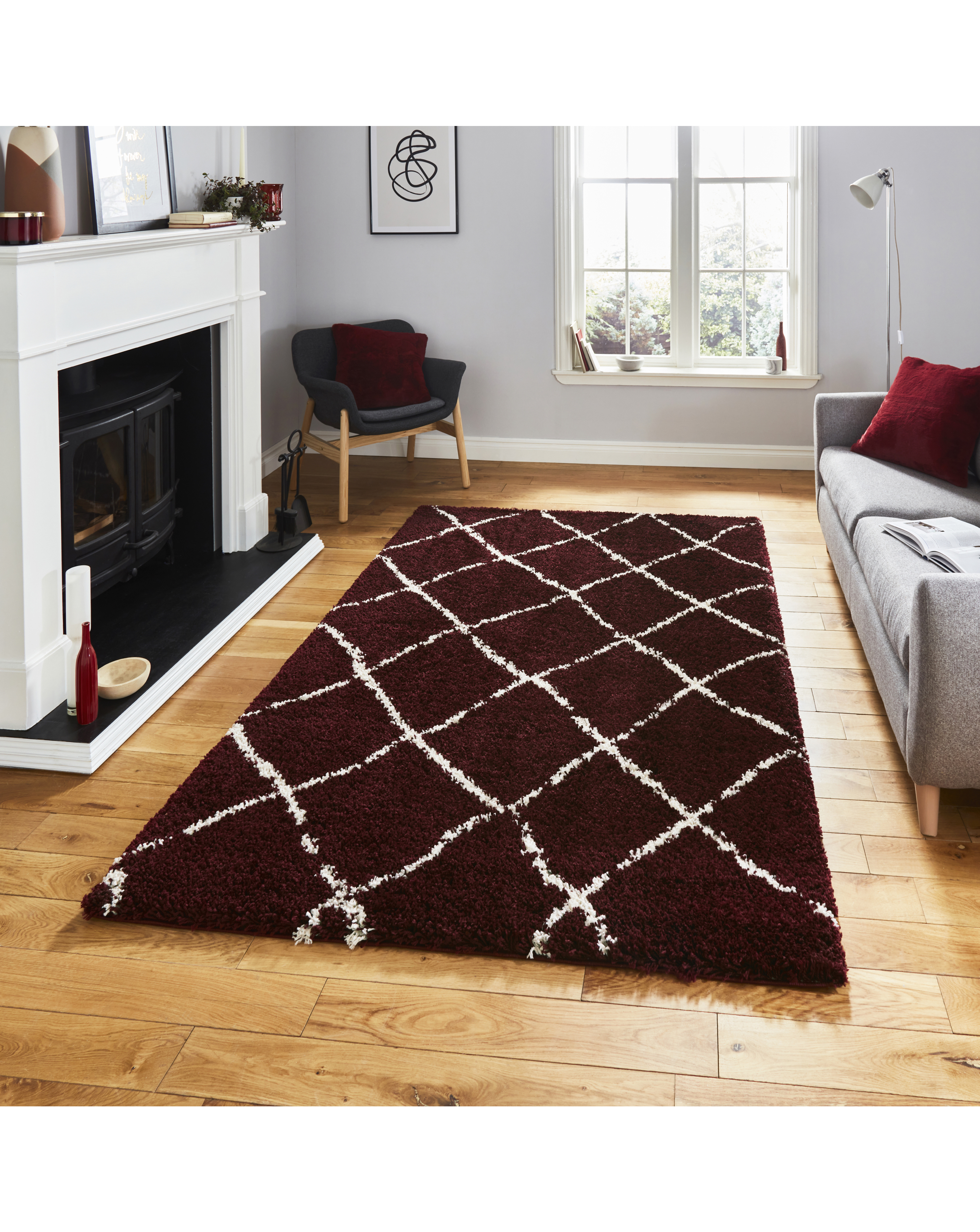 Think Rugs Red/Cream Scandi Berber Rug 200X290