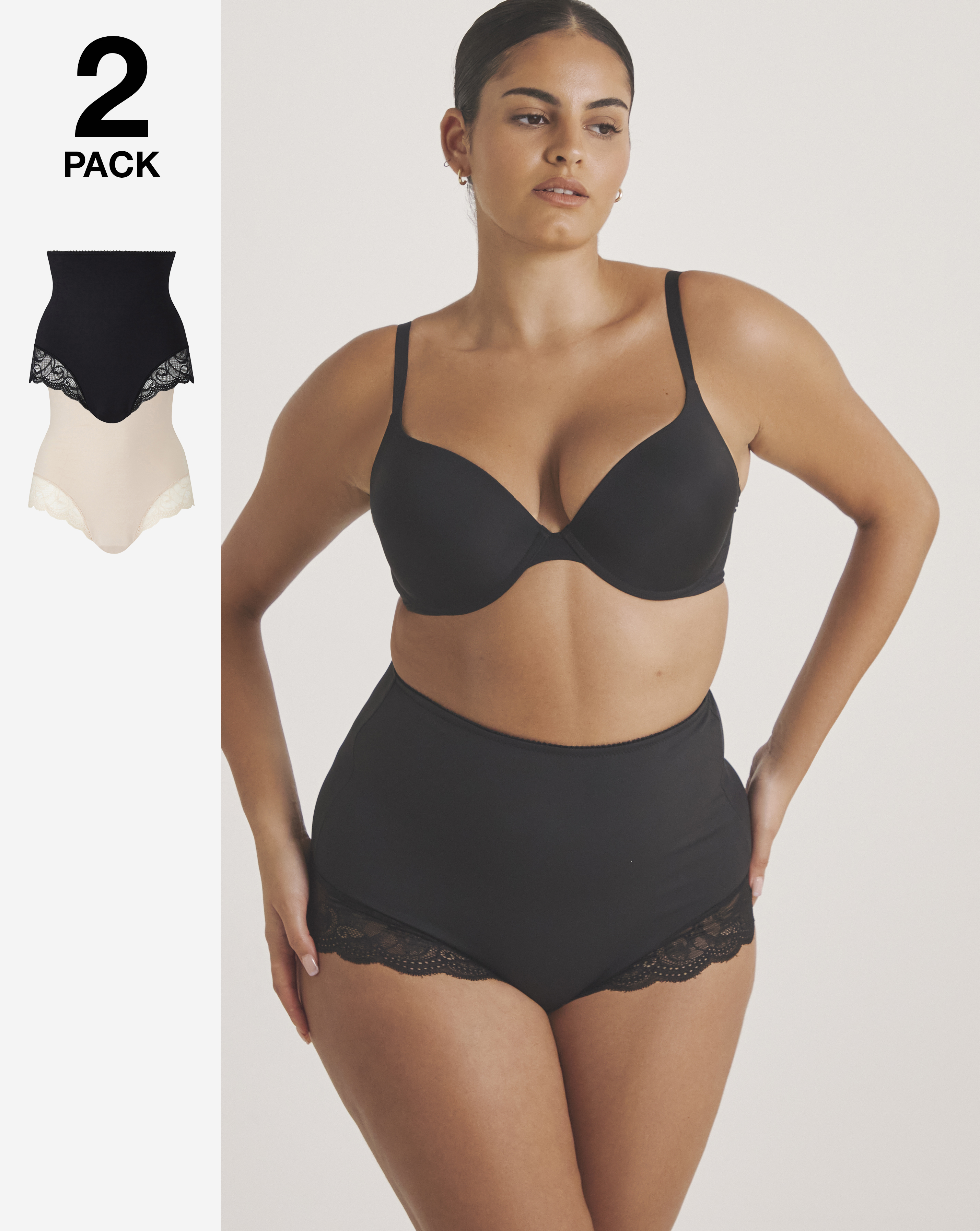 MAGISCULPT 2 Pack Lace Firm Briefs In Black/blush | UK Size 12 Women's
