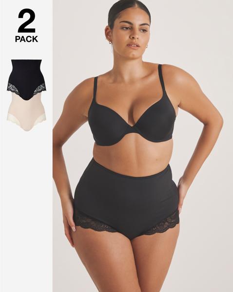 MAGISCULPT 2 Pack Lace Firm Briefs In Black/blush | UK Size 12 Women's