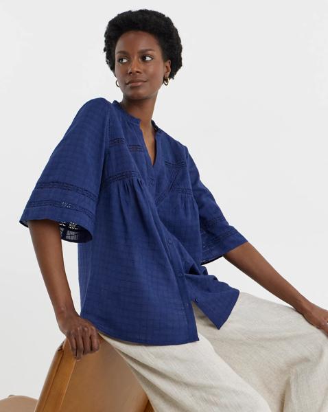 Cotton Dobby Trim Blouse