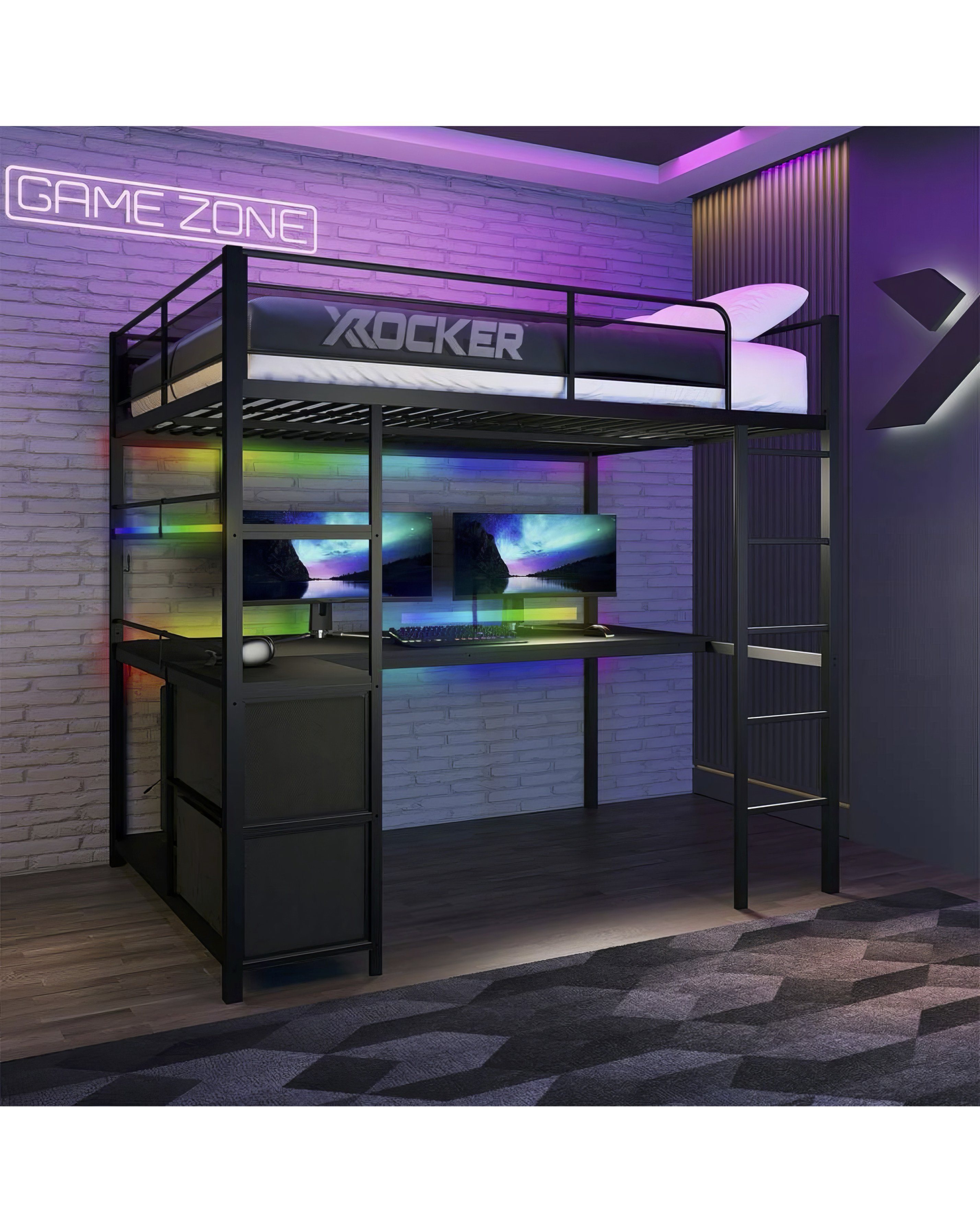 X Rocker Double High Sleeper Bed