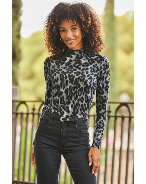 Sosandar High Neck Animal Knit Top