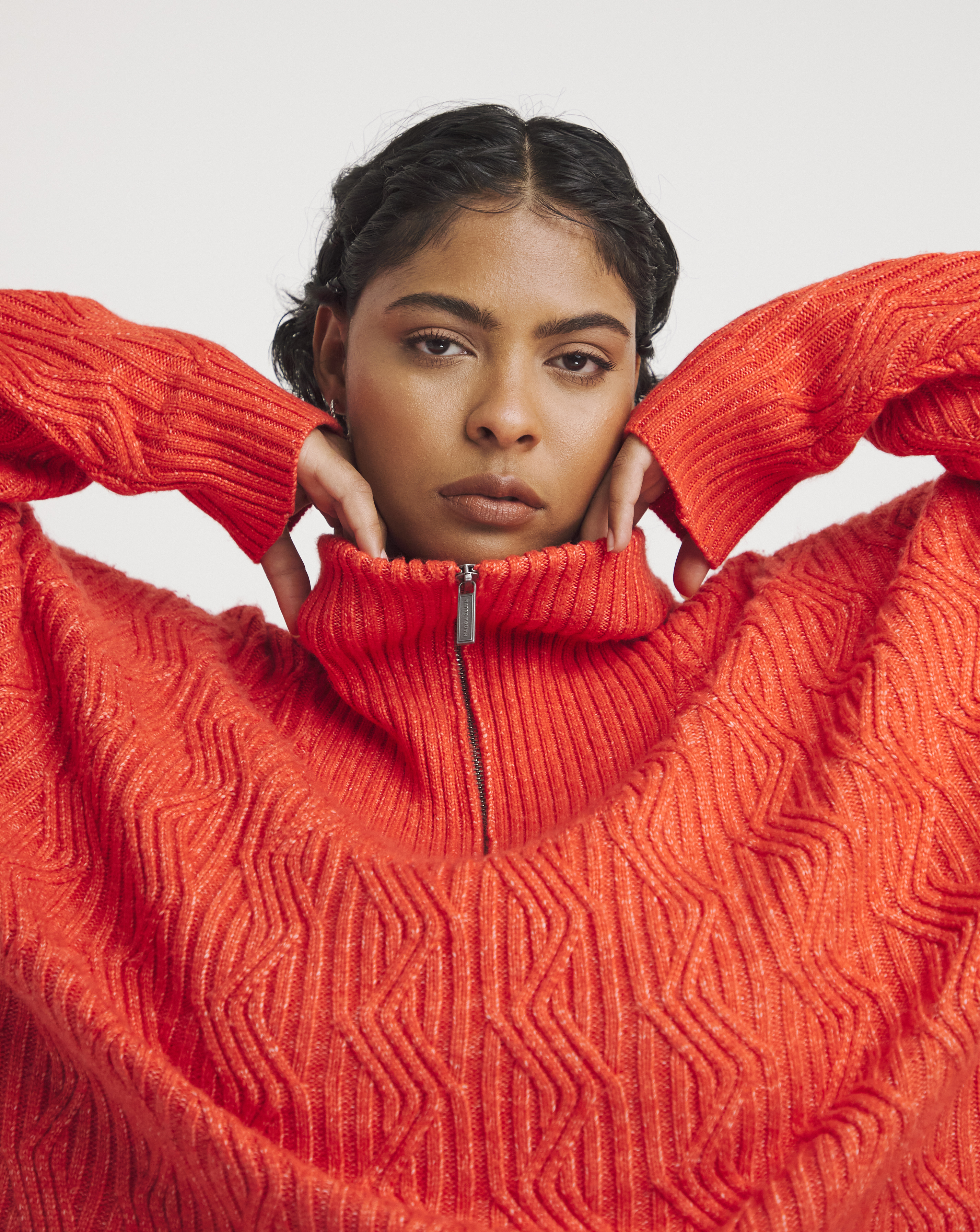 Native Youth Red Funnel Neck Cable Jumper - 4XL