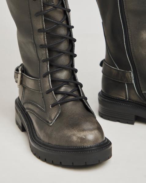 Davina Leather Knee High Lace Up Utility Boots - Wide Fit (E) & Curvy Calf