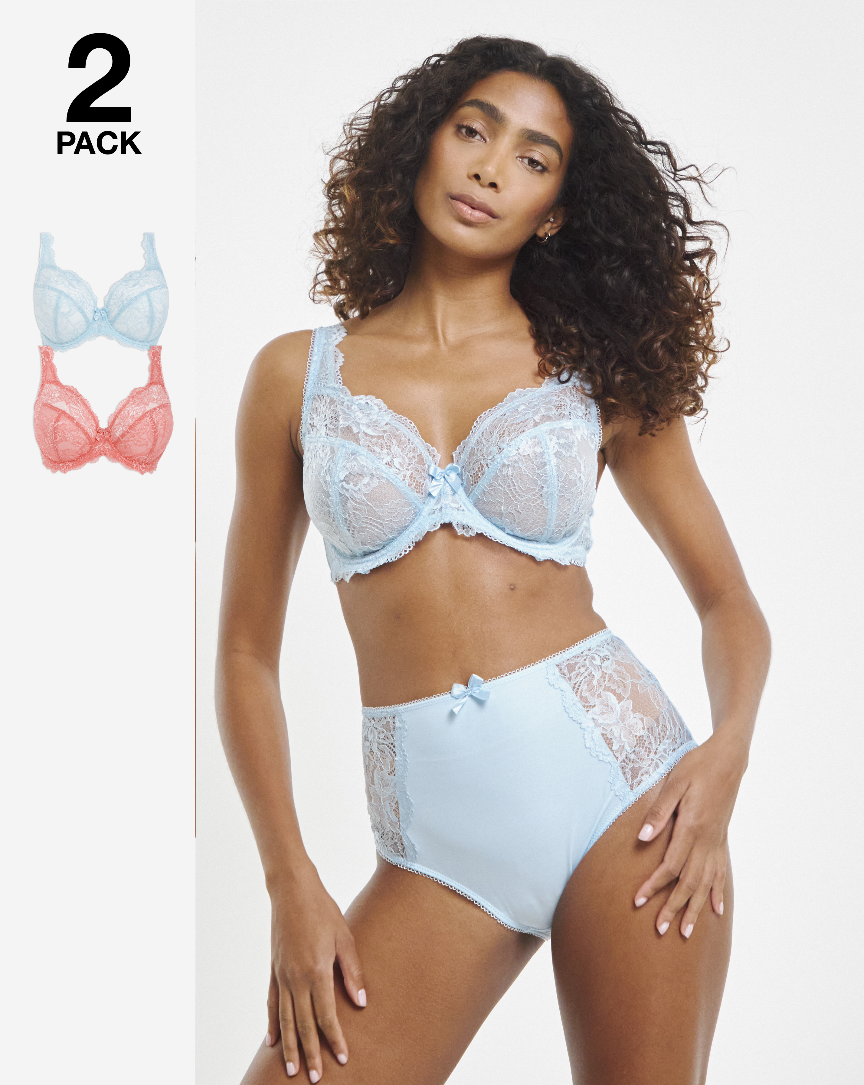 2 Pack Ella Lace Full Cup Wired Bras