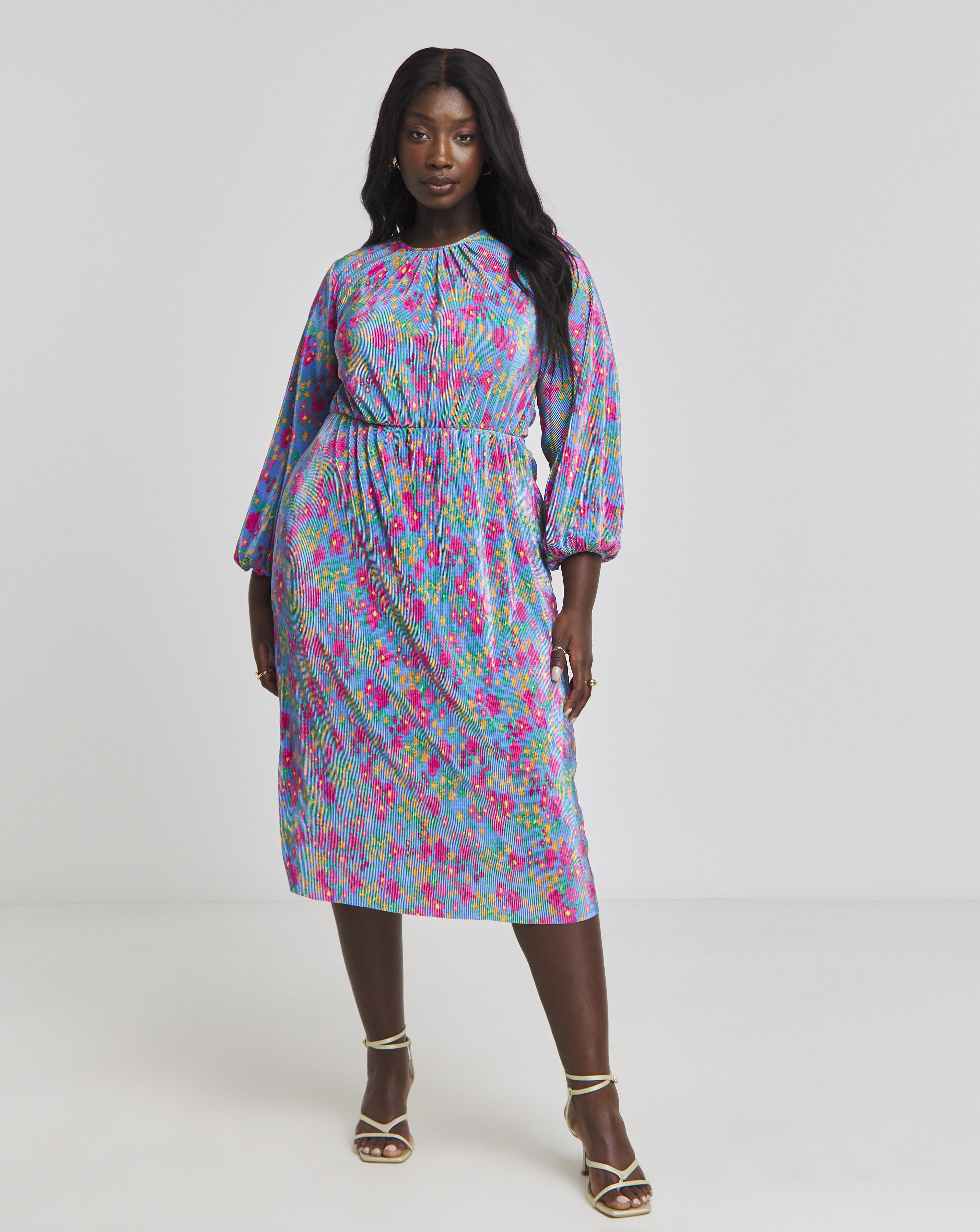 Simply Be - Women's Cut Out Back Plisse Midi - Size 10 - Blue multi-coloured