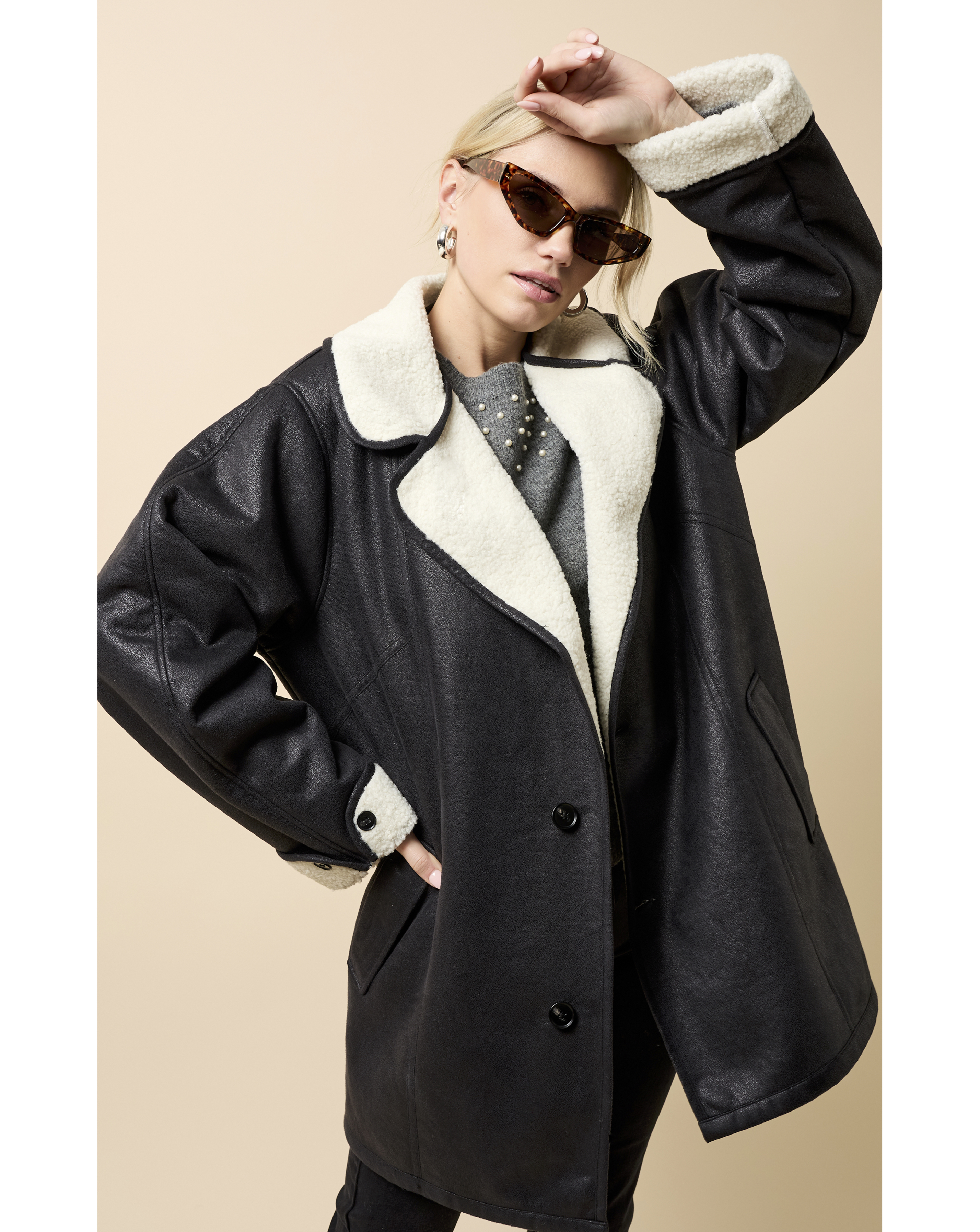 Little Mistress Black Suede Borg Jacket