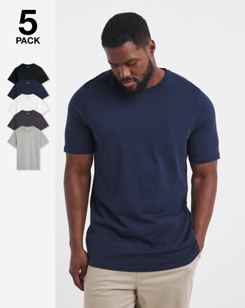 5 Pack Crew T-Shirts Extra Long