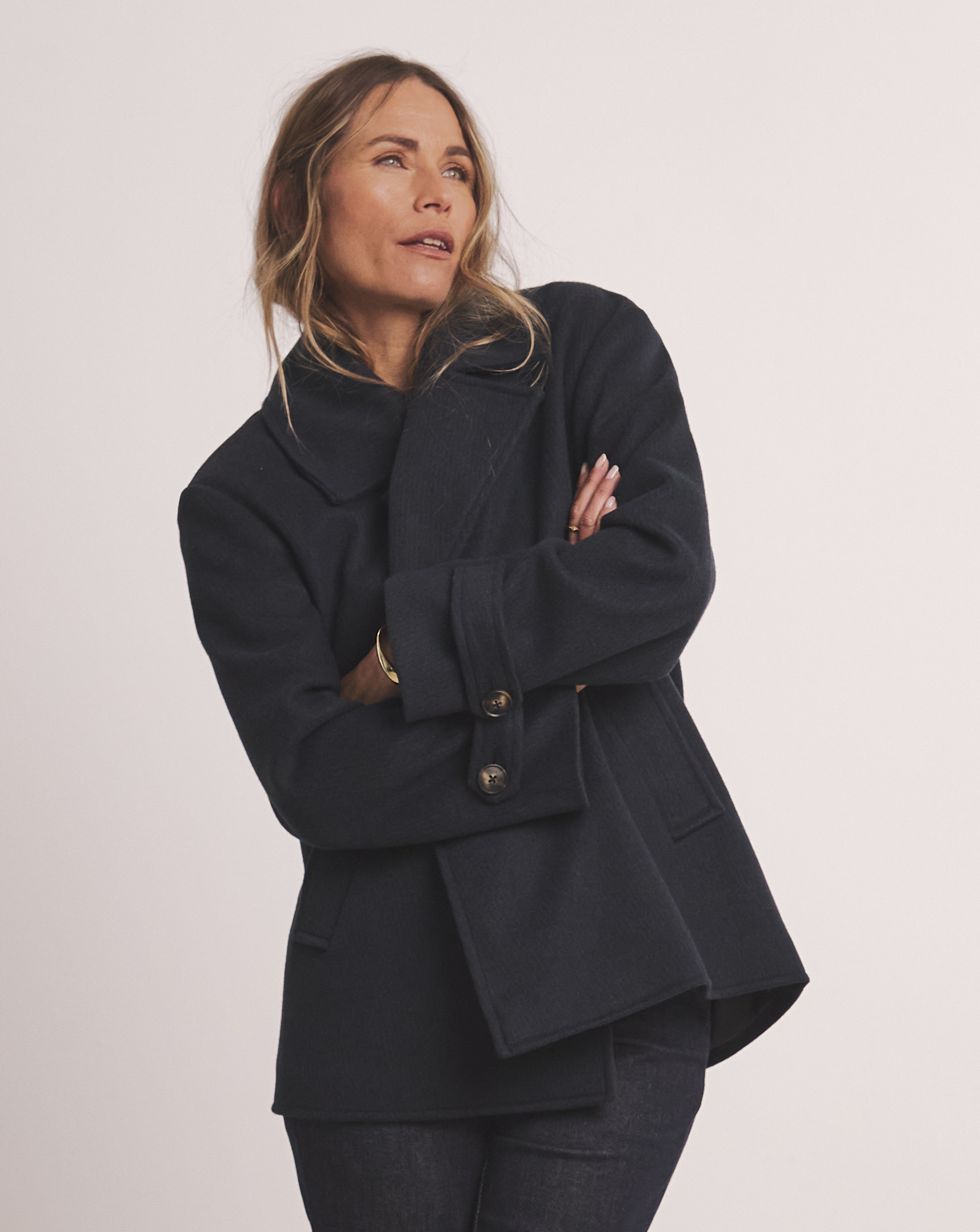 Anthology Navy Wool Blend Pea Coat - Size 14