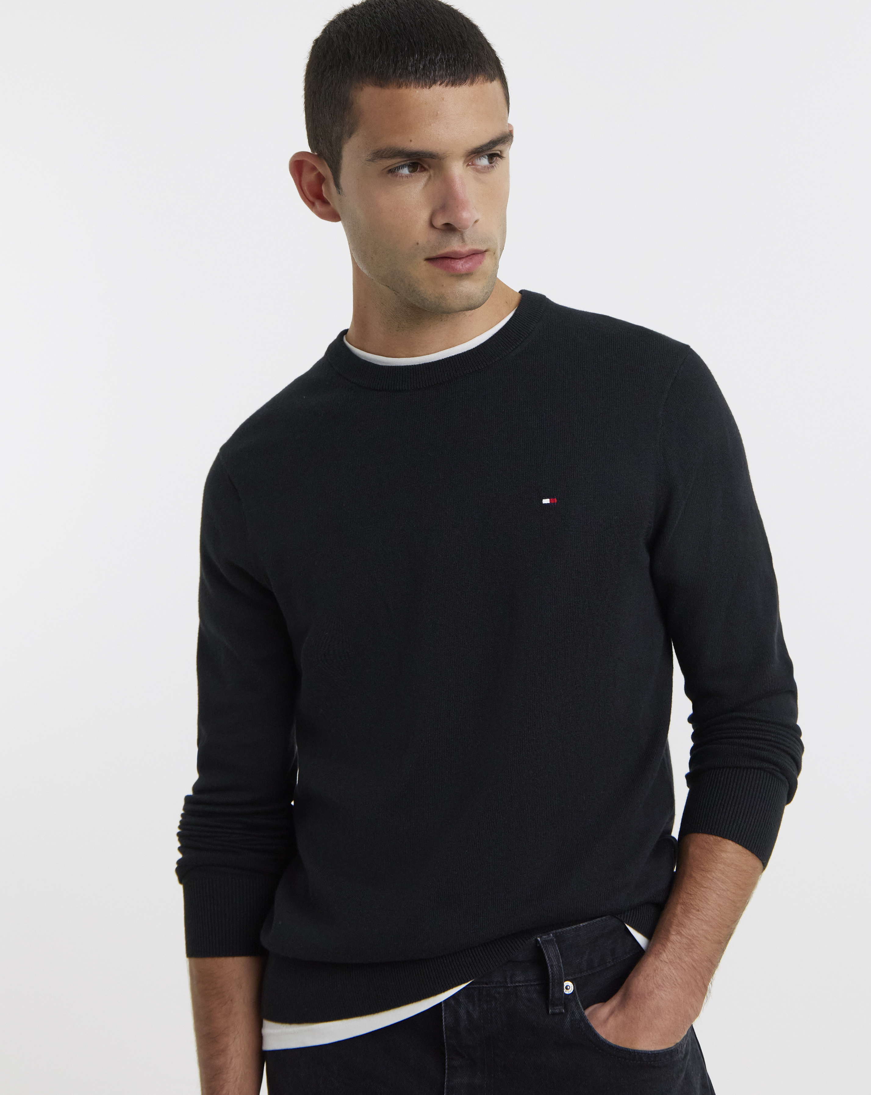Tommy Hilfiger Men's Crew Neck Sweater in Black, Organic Cotton Cashmere Blend, Size L - Image 6