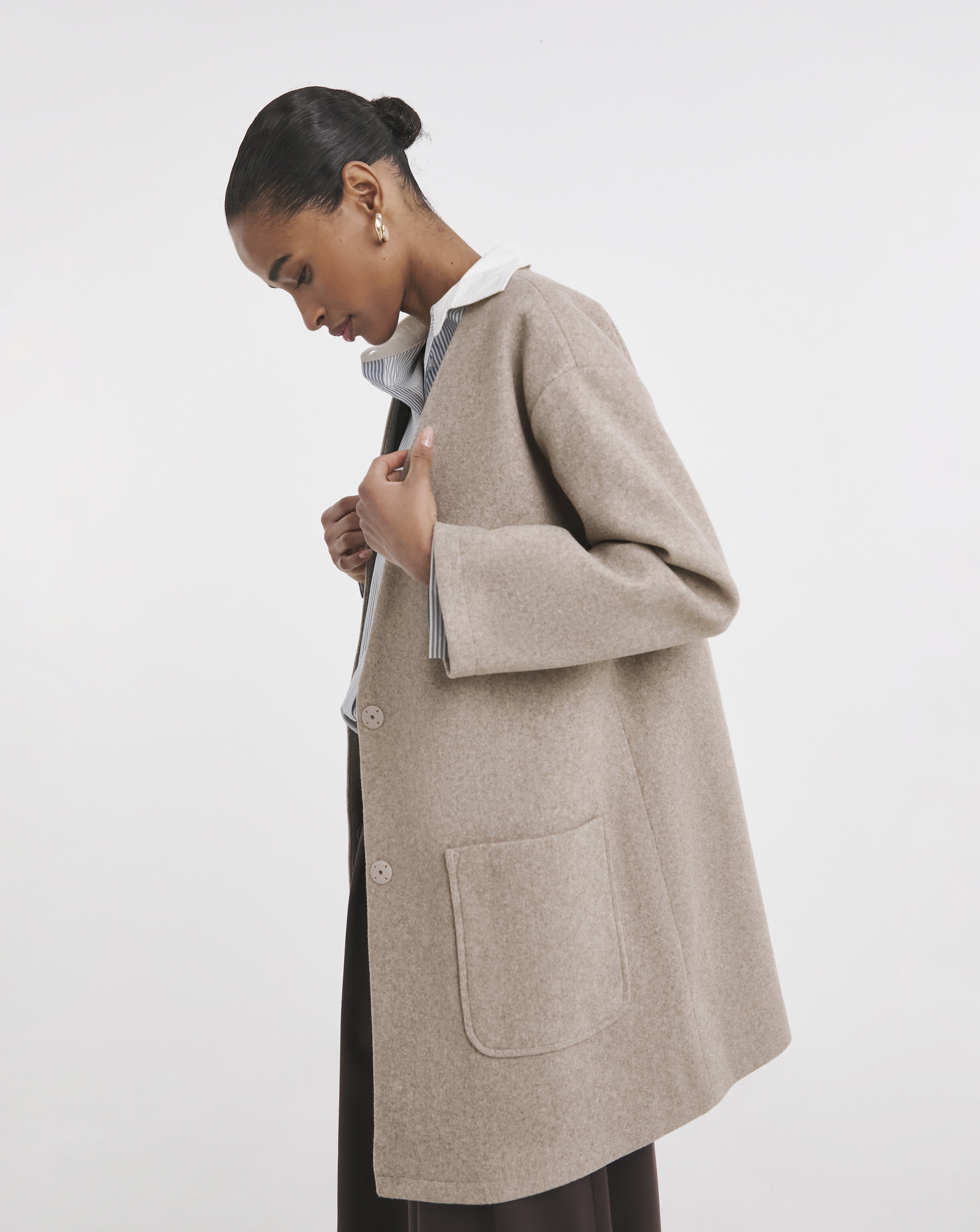 Mushroom Wool Like Collarless Coat