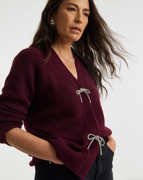 BOW BUTTON LONG SLEEVE CARDIGAN