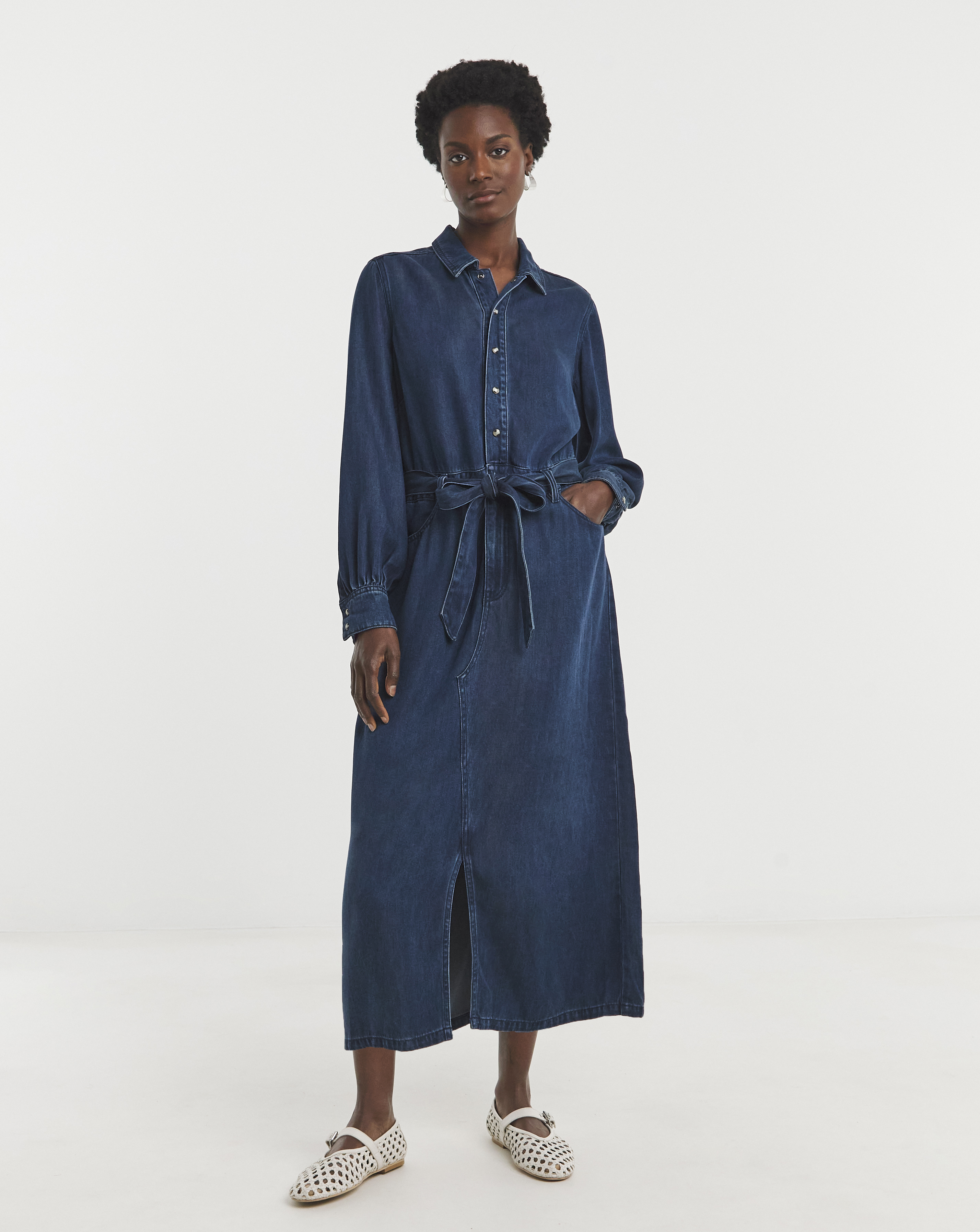 Mid Blue Lyocell Denim Midi Dress | Ambrose Wilson
