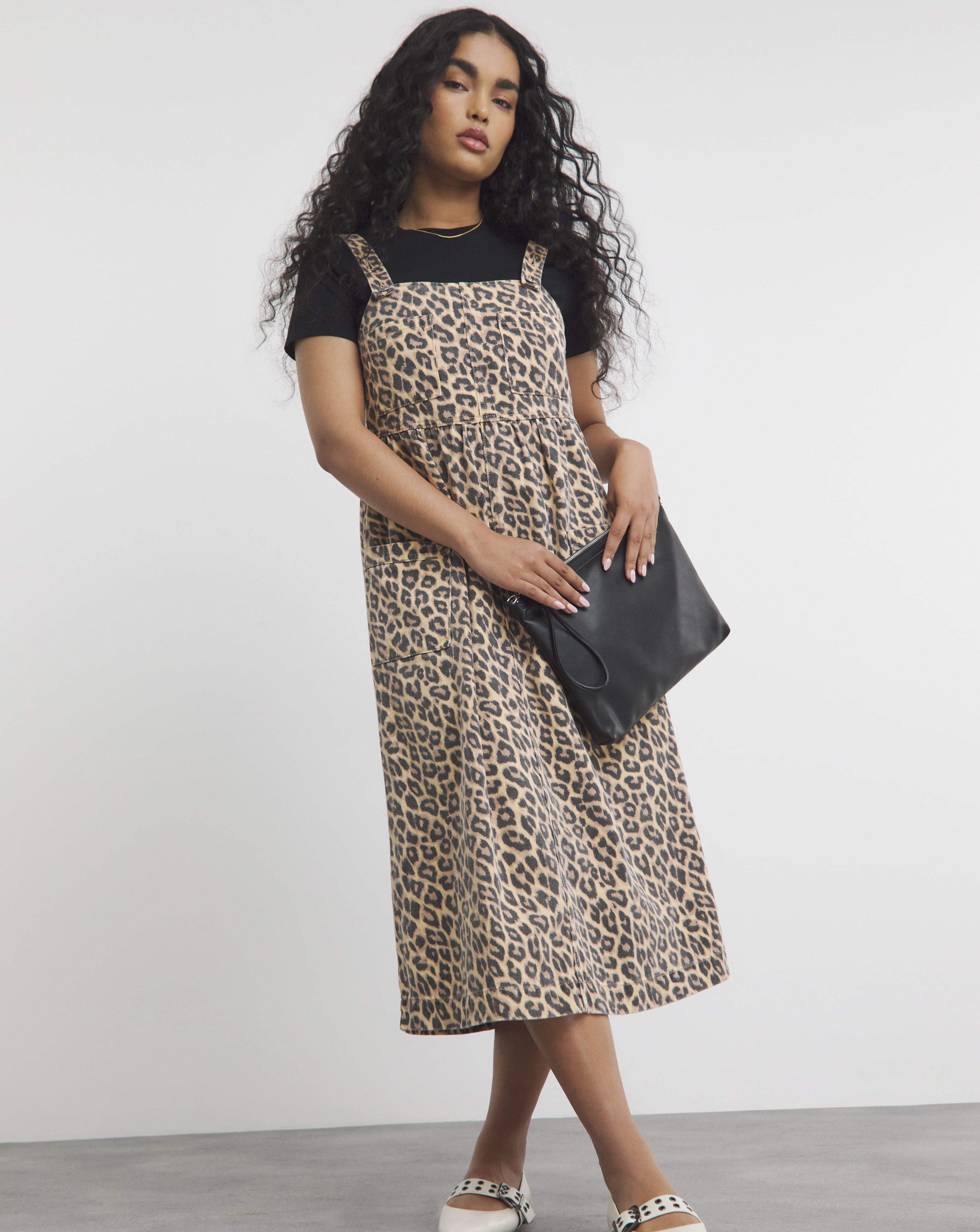 Simply Be - Women's Leopard Midaxi Denim Pinafore Dress - Size 26 - Leopard - 100% Cotton