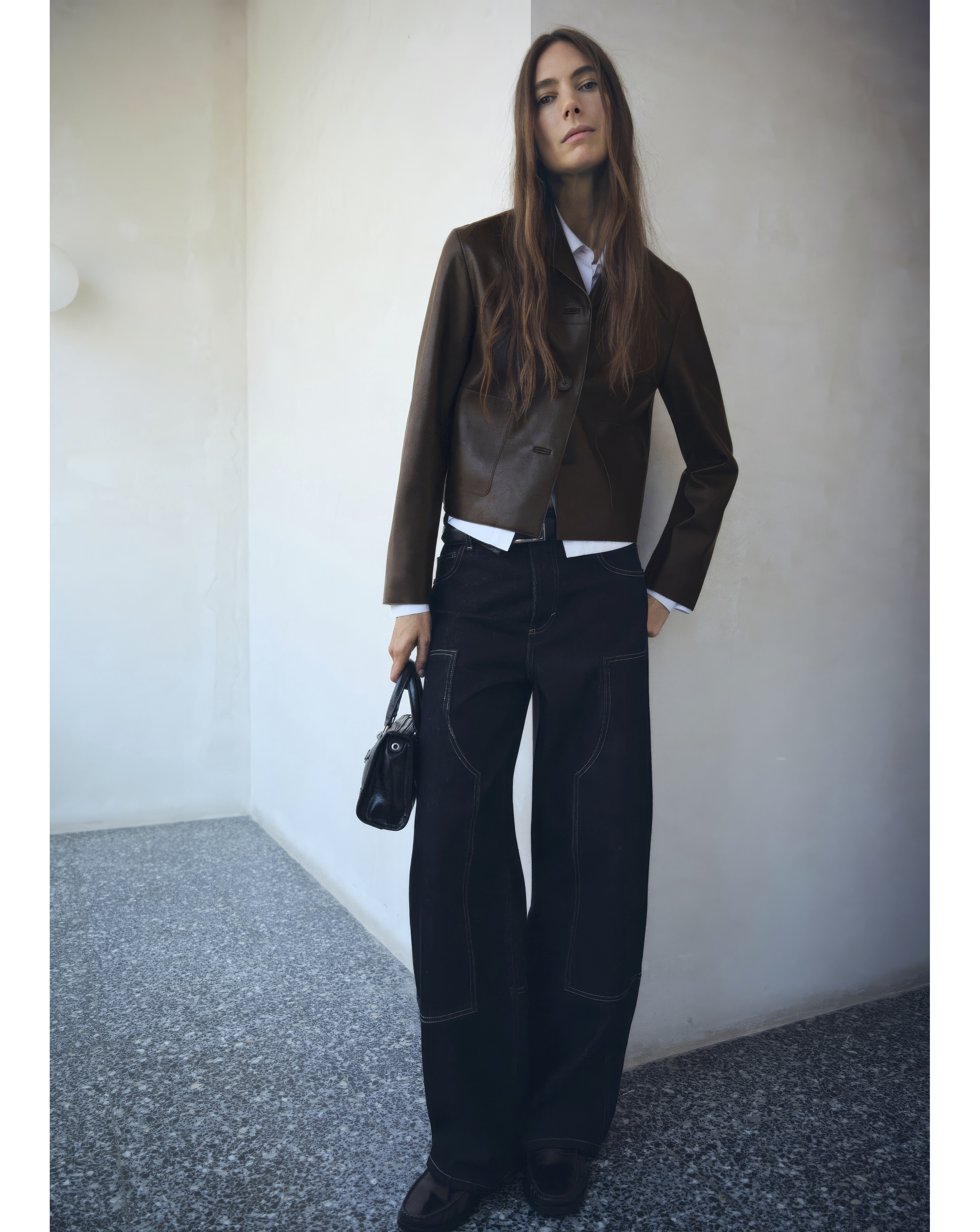 Mango Faux Leather Collared Jacket