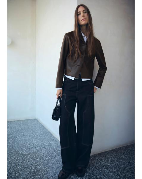 Mango Faux Leather Collared Jacket