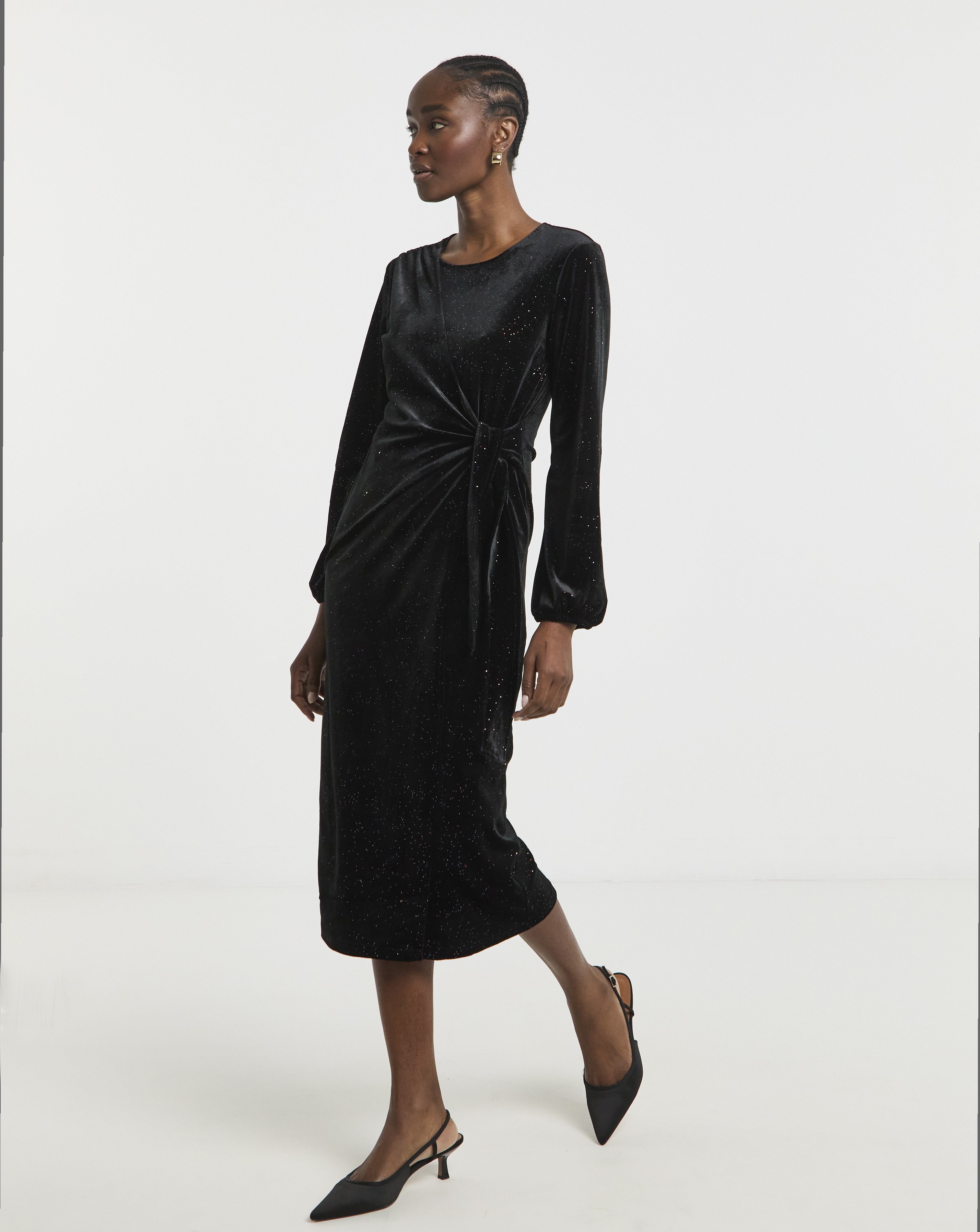 Simply Be - Women's Black Glitter Velour Wrap Dress - Size 10 - Black - 92% Polyester 8% Elastane