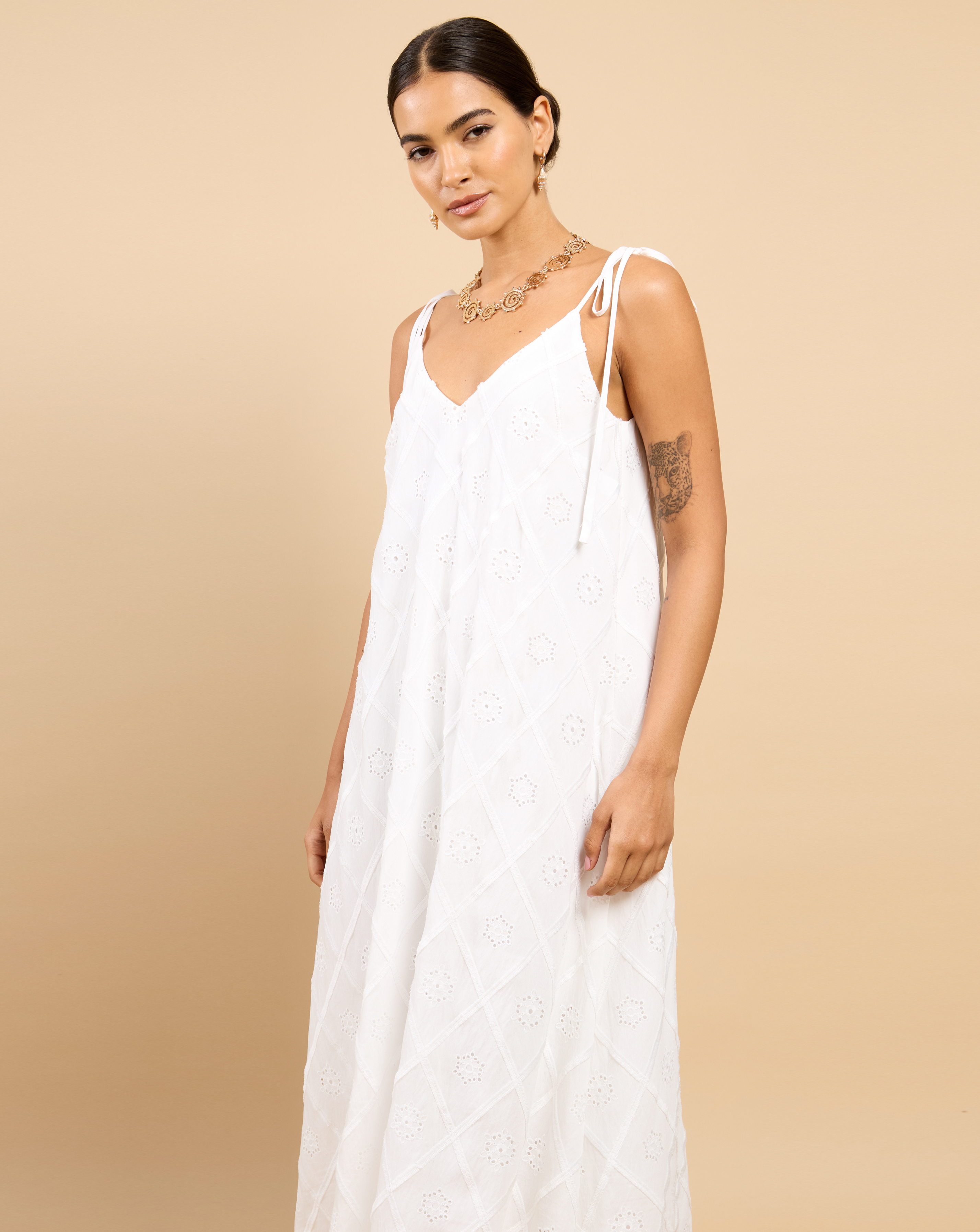 LM White Embroidery Tie Maxi