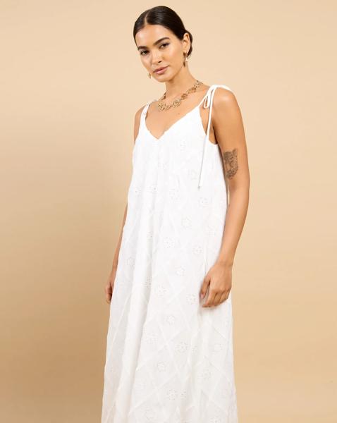 LM White Embroidery Tie Maxi