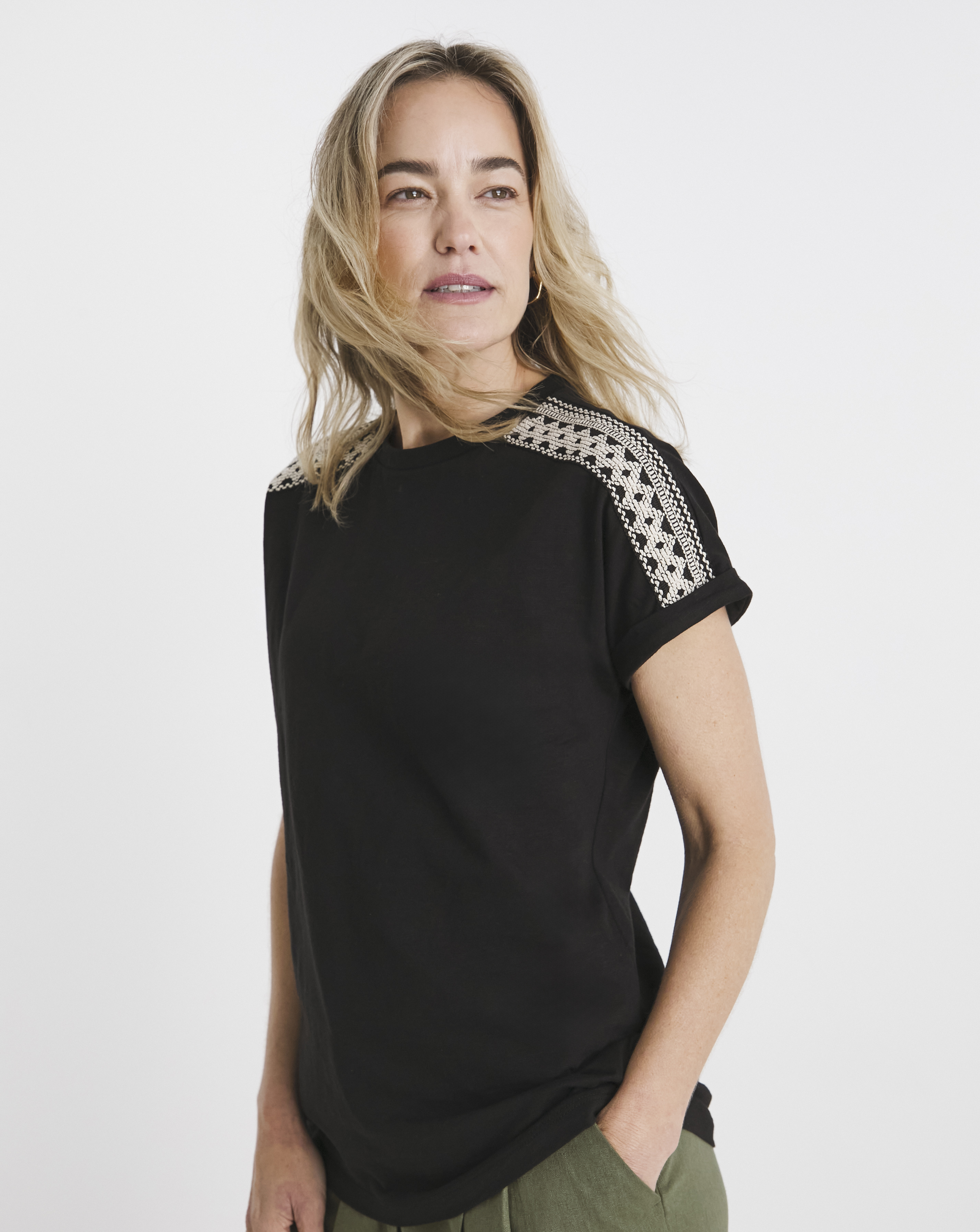 Embroidered Shoulder T-Shirt