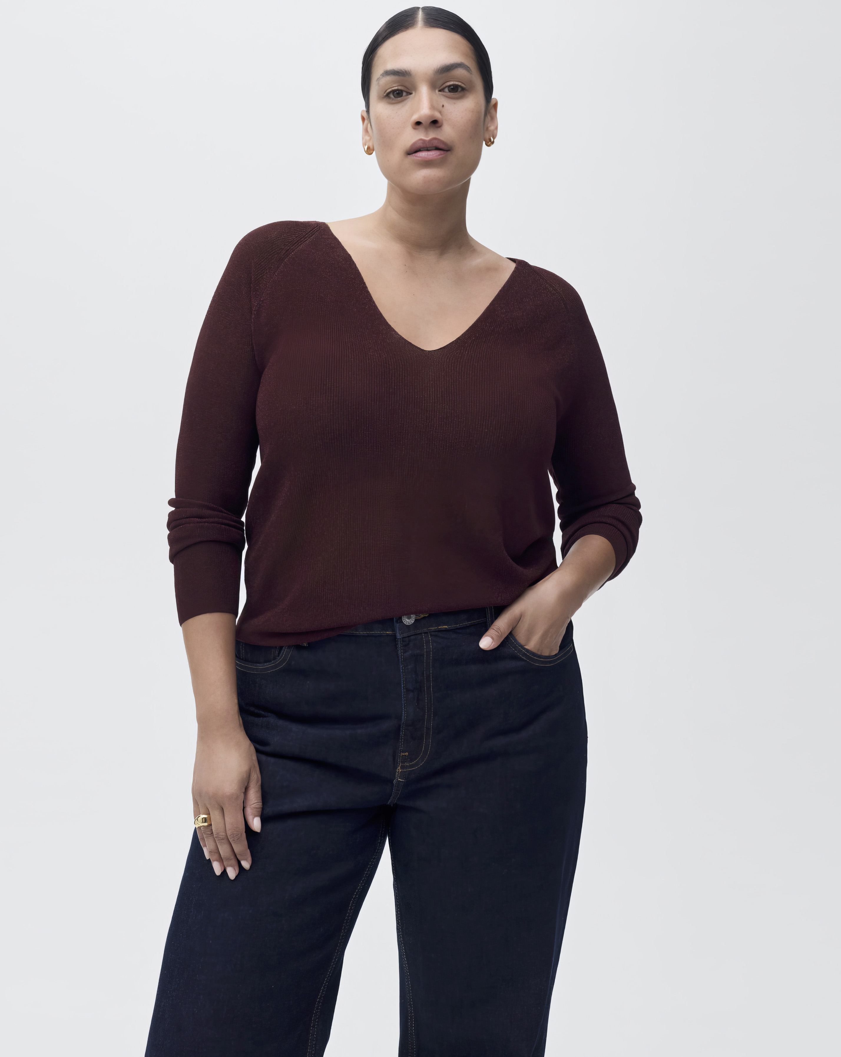 Mango V Neck Fine Knit Sweater