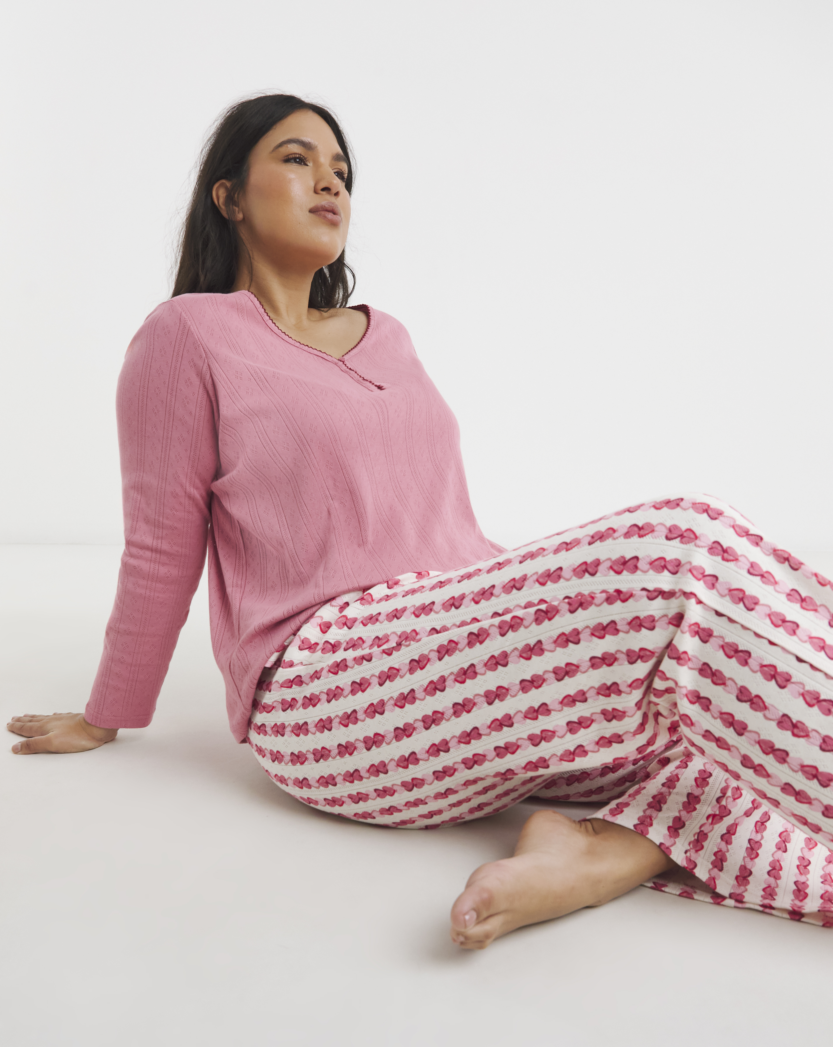 Pointelle Henley Top Heart Pyjama Set
