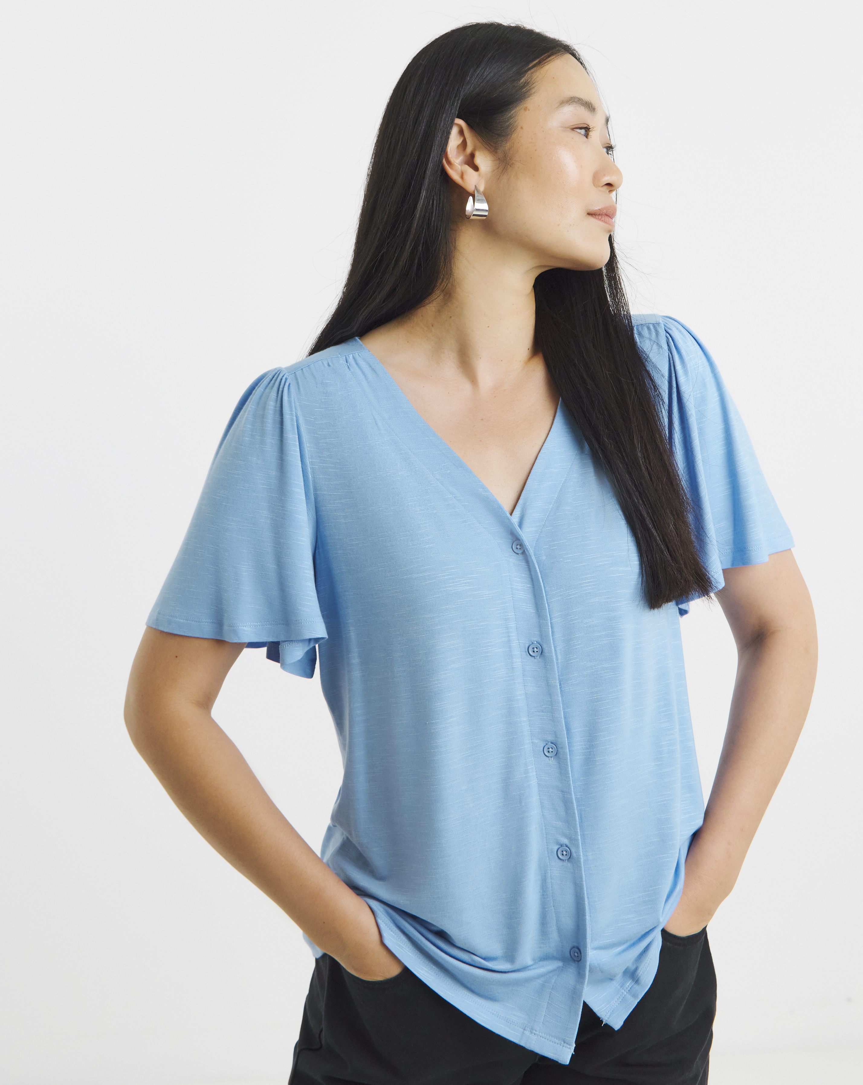 Button Angel Sleeve Top