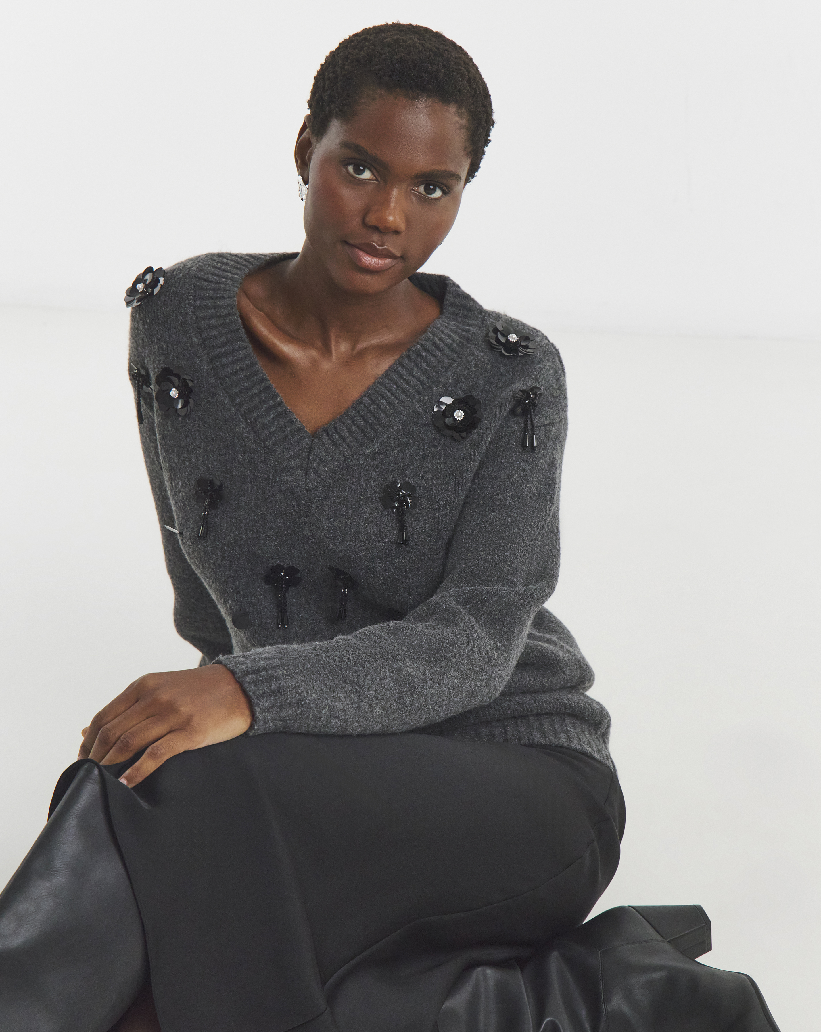 V Neck Embellished Jumper
