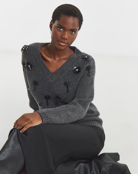 V Neck Embellished Jumper