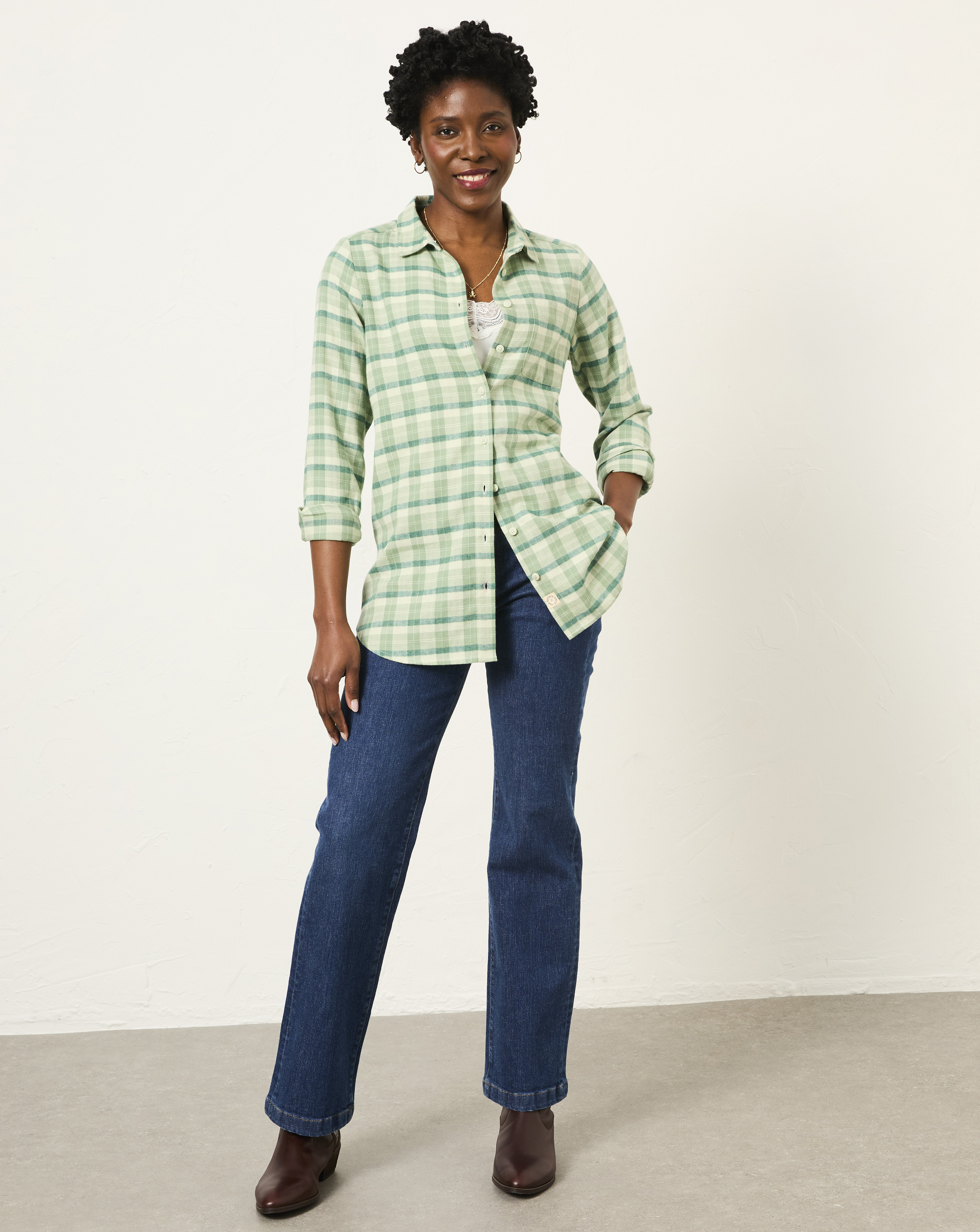 Fatface Green Check Shirt - Size 8