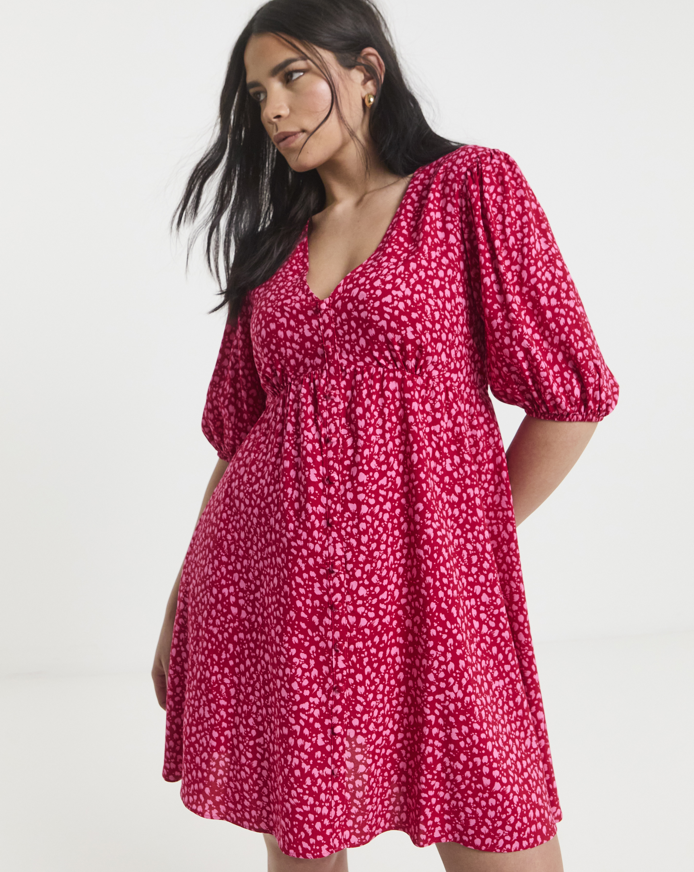 Simply Be - Women's Red and Pink Print Skater Dress - Size 10 - Red print - 100% Viscose