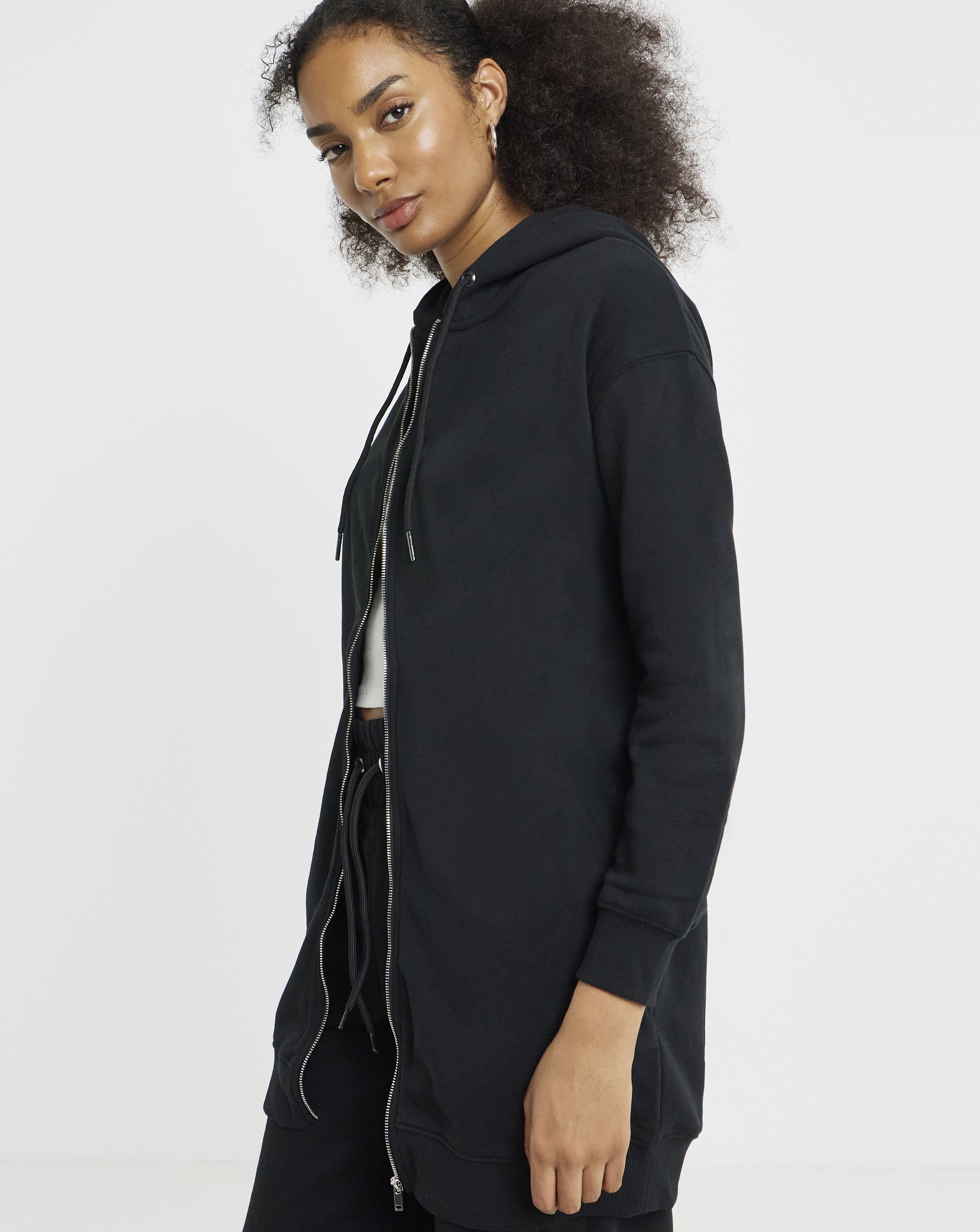 Core Zip Through Longline Hoodie