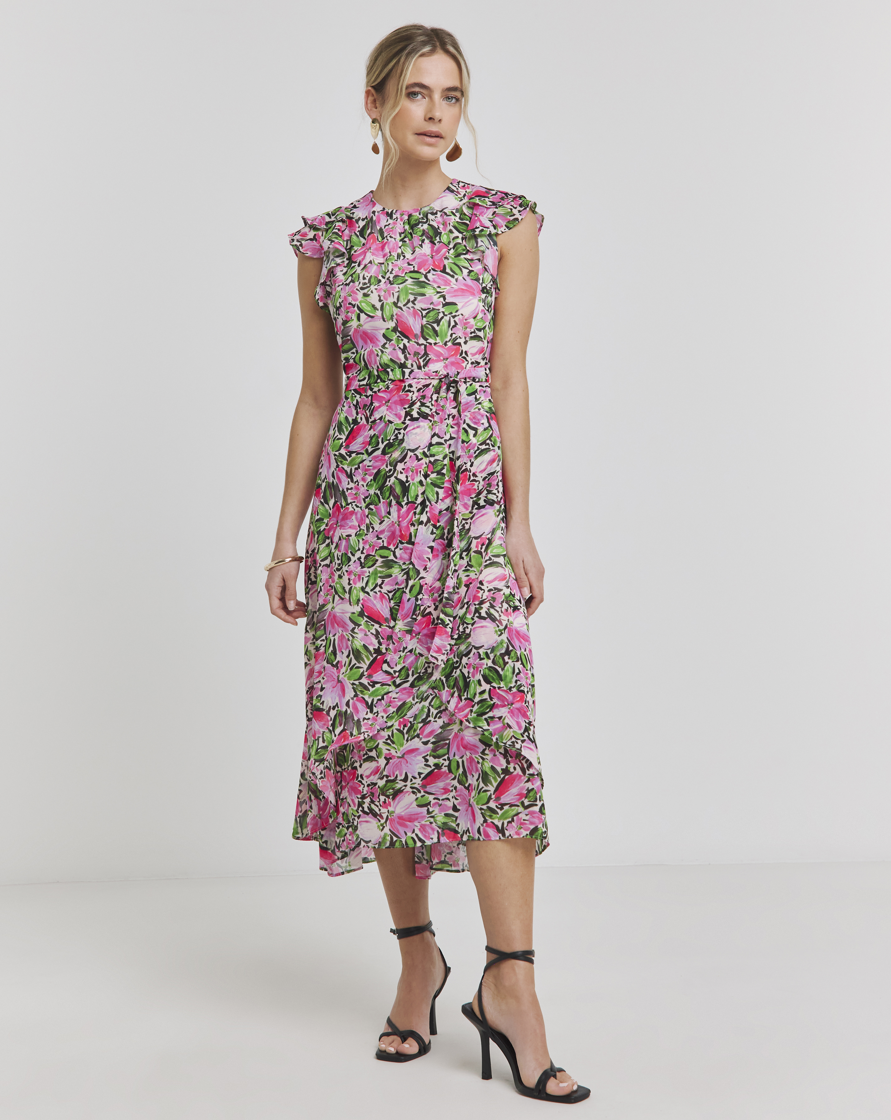 Joanna Hope Ruffle Shoulder Dress