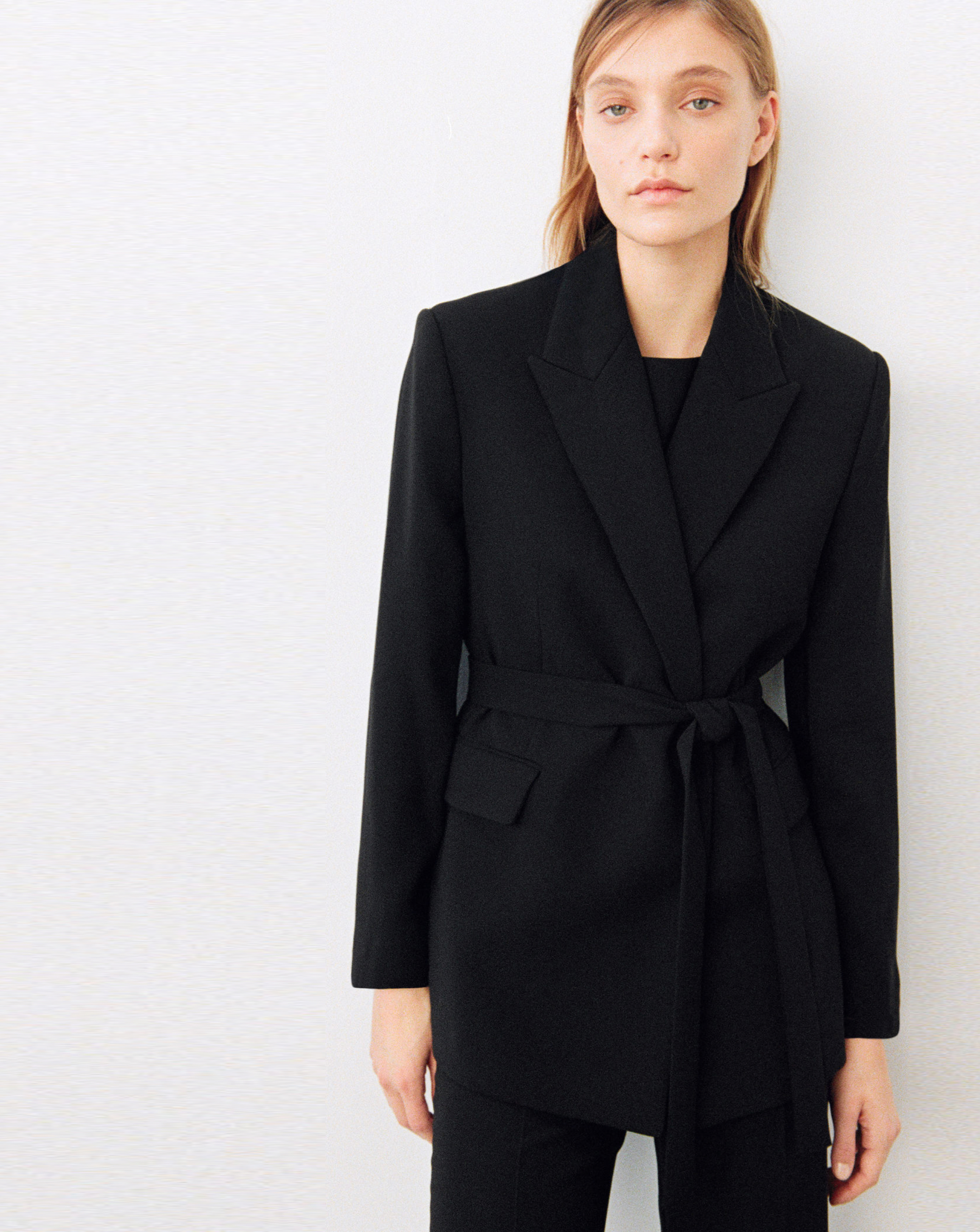 Mango Black Fitted Blazer With Belt - Extra Large