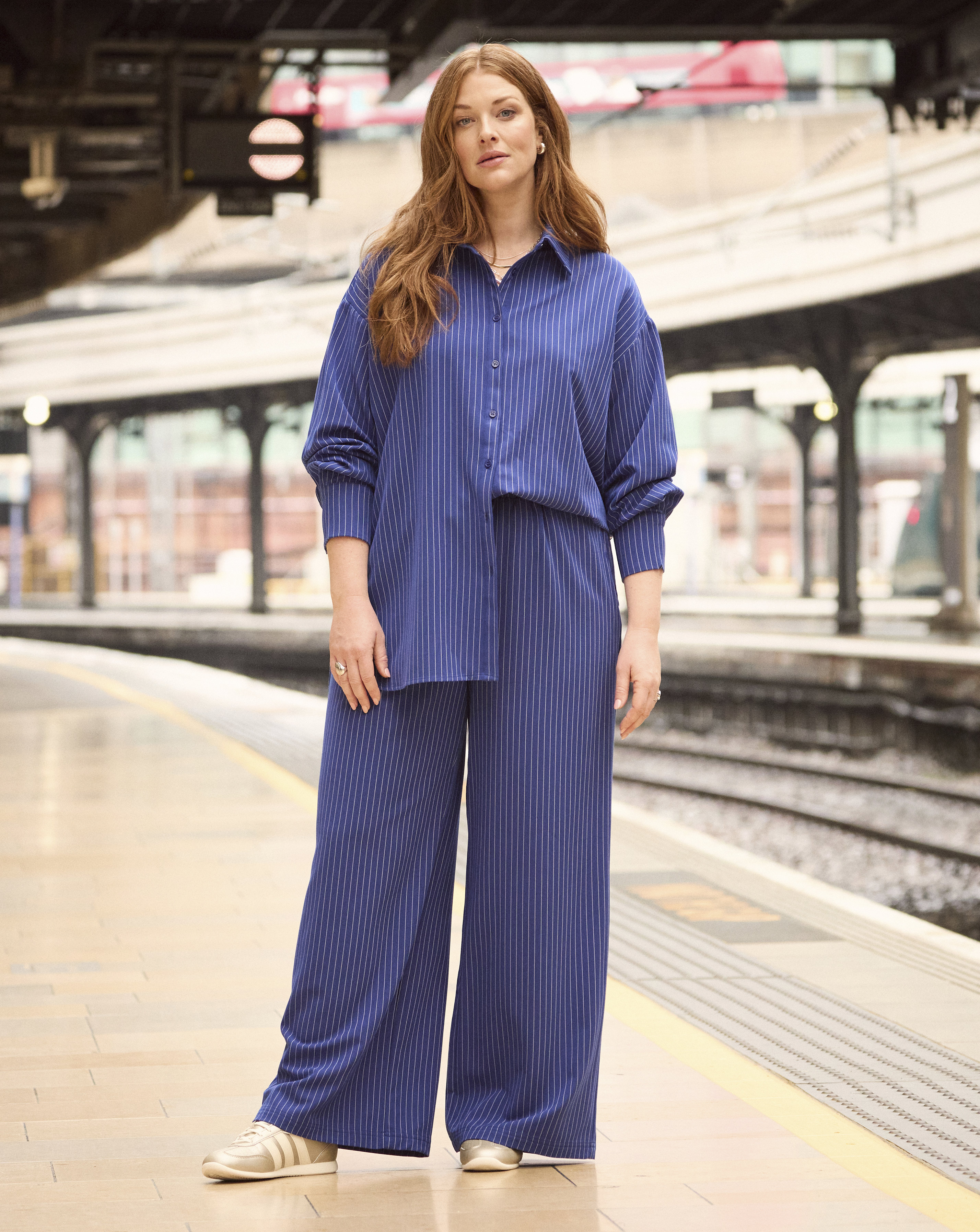 Stripe Drawstring Wide Leg Trouser