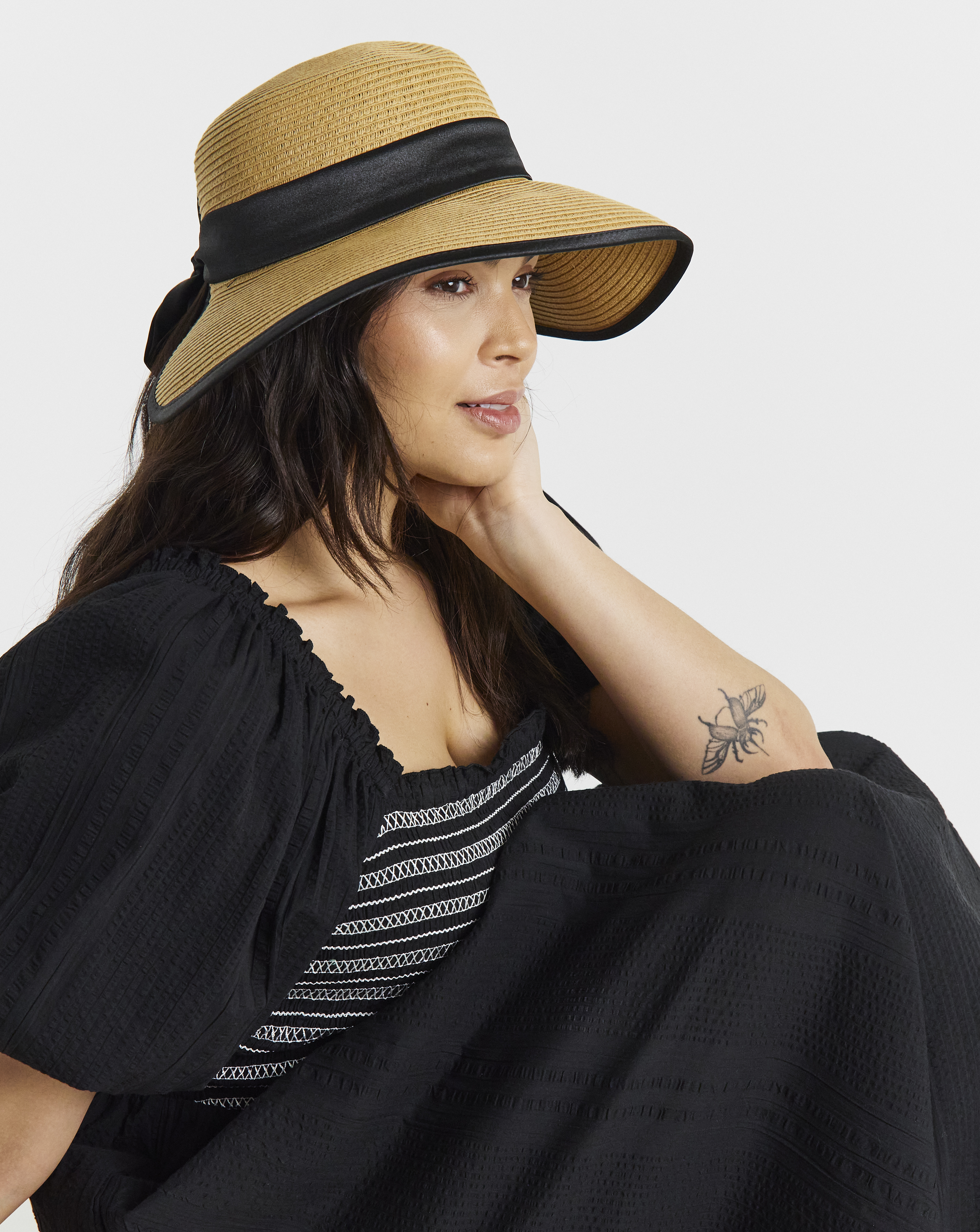 Wide Brim Satin Tie Bow Hat