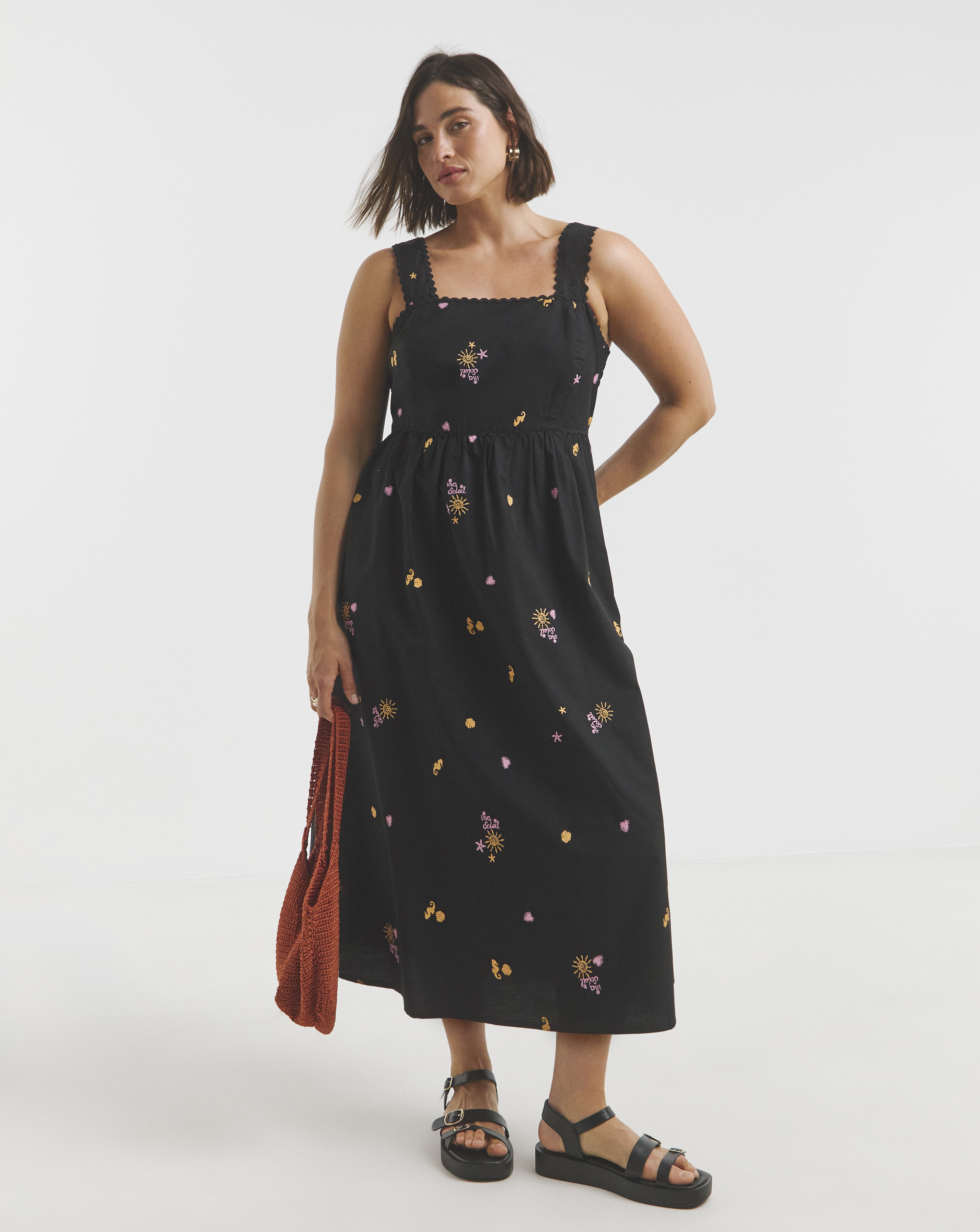 Simply Be - Women's Black Embroidered Dress - Size 30 - Black - 100% Cotton