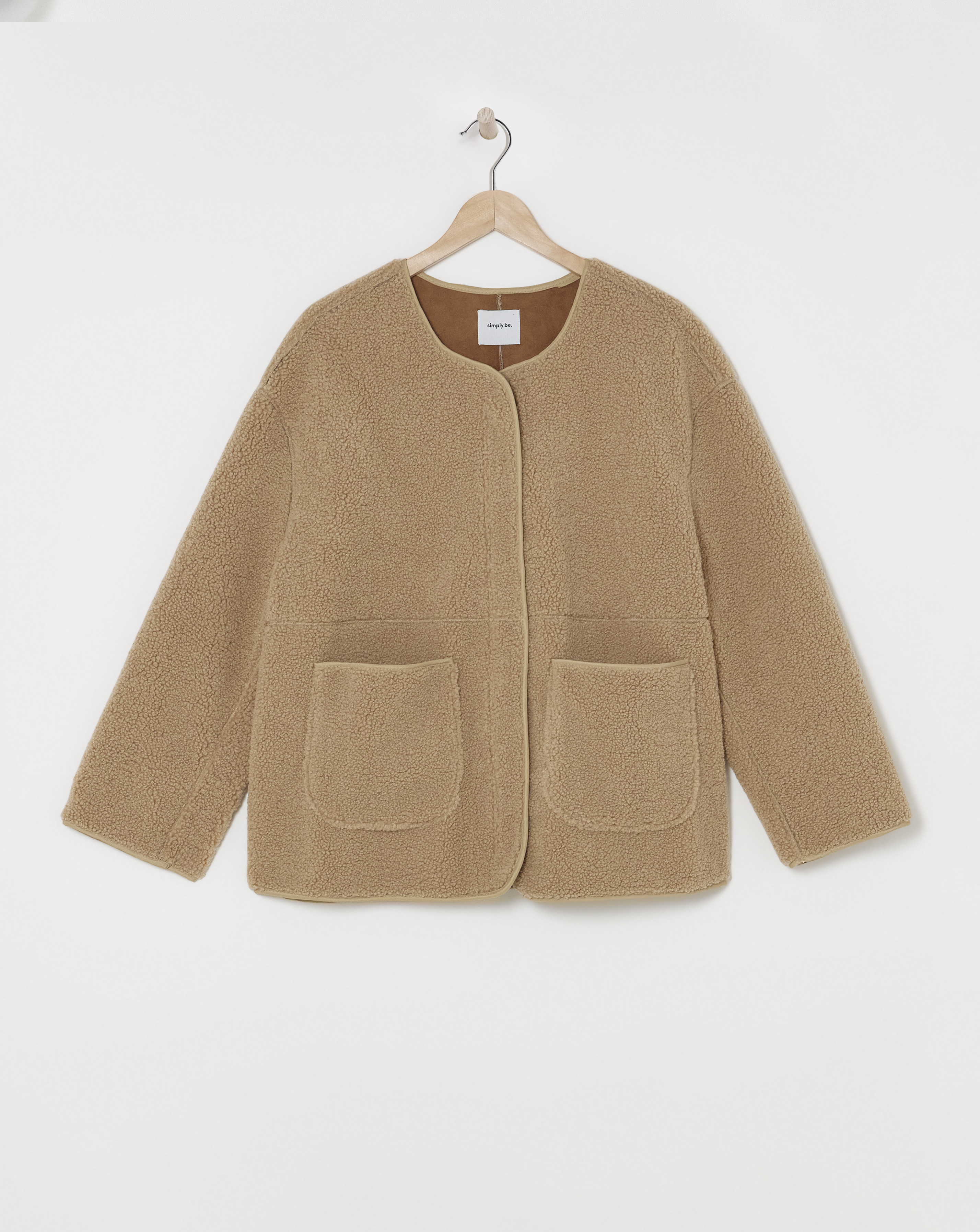 Natural Round Neck Borg Jacket