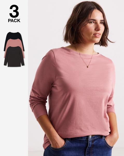 3 Pack Slash Neck Tops - Black/Chocolate/Rose