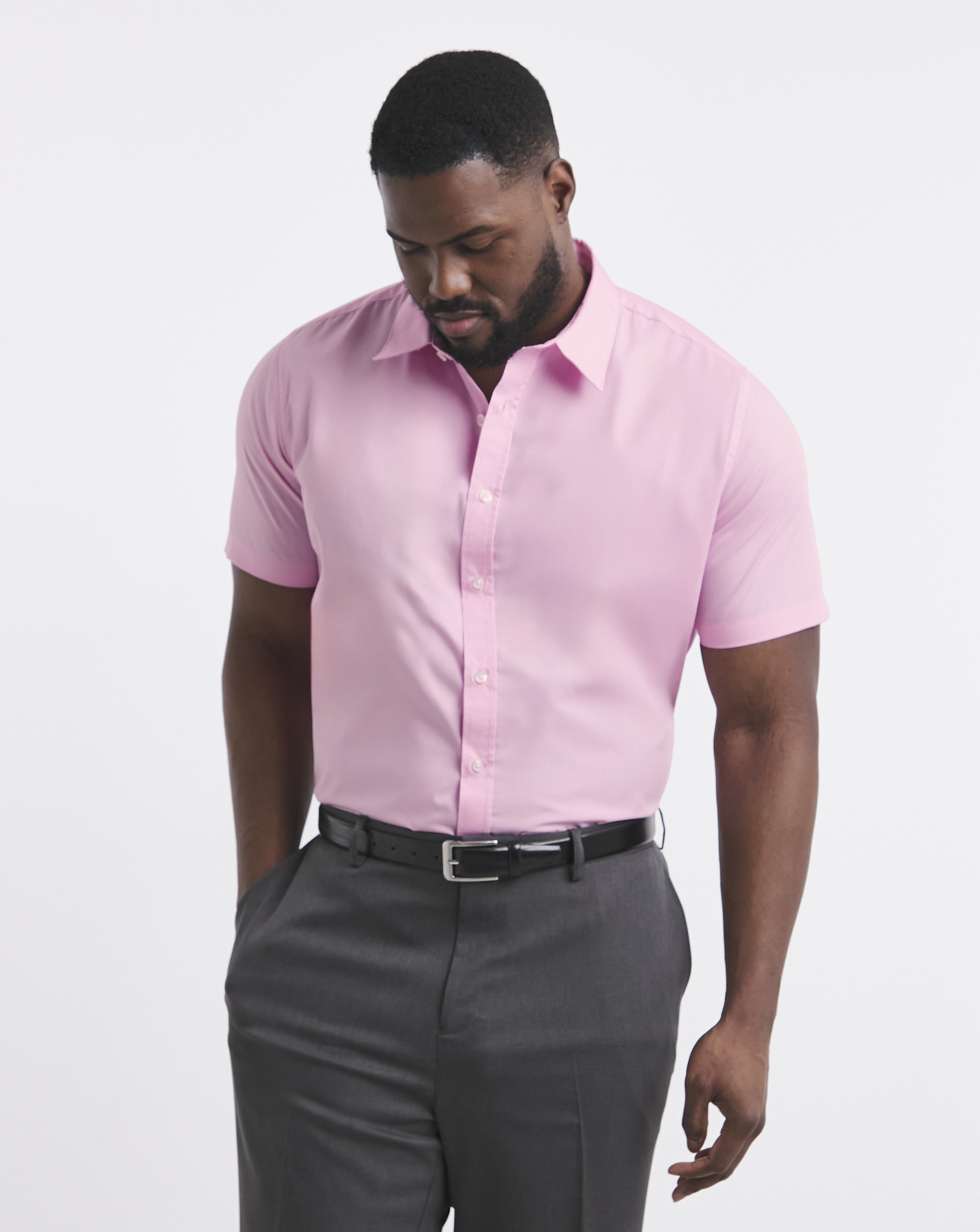 Pink Short Sleeve Formal Shirt Long
