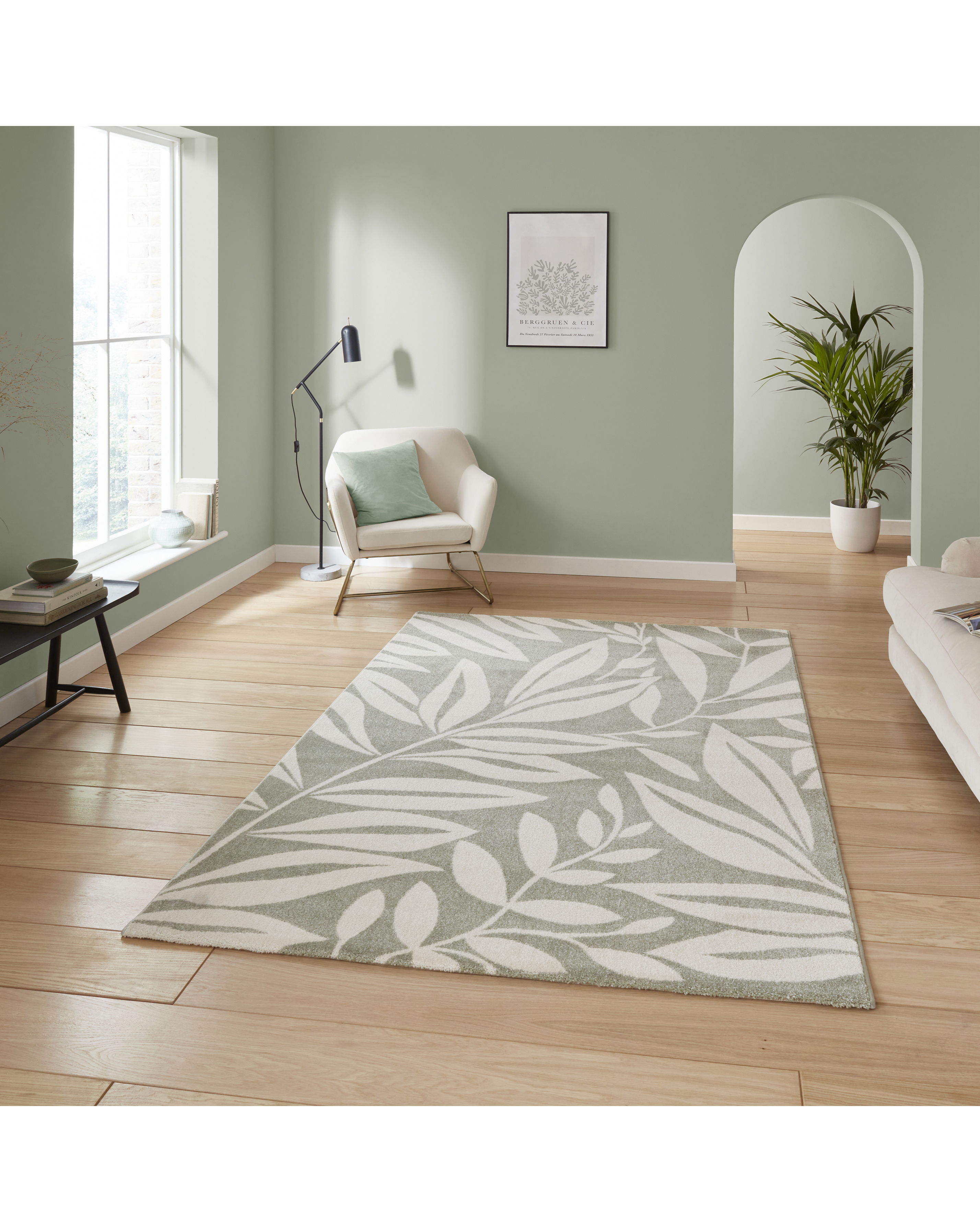 Catherine Lansfield Sage Green Sorral Leaves Rug 80X150