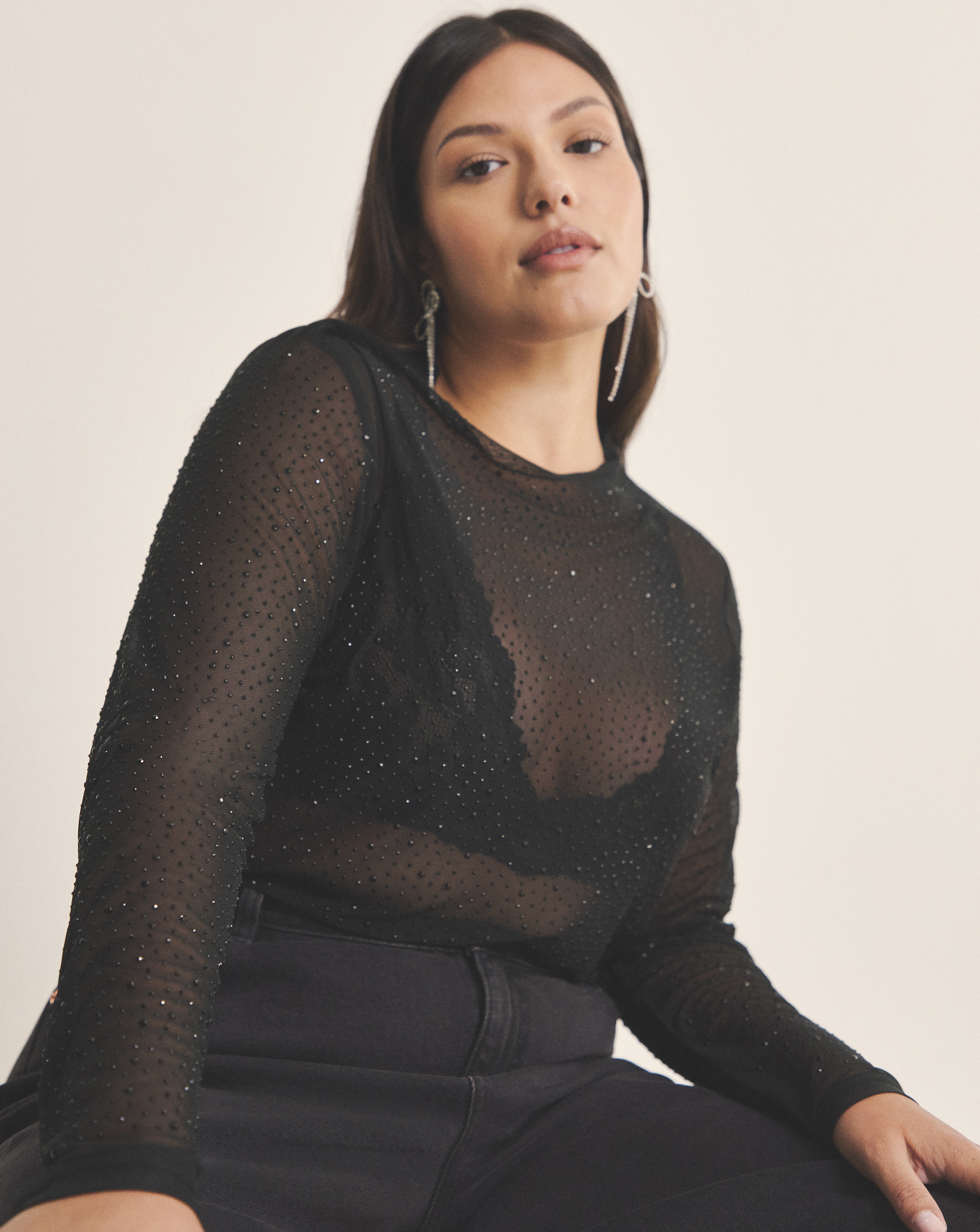 High Neck Hot Fix Mesh Top
