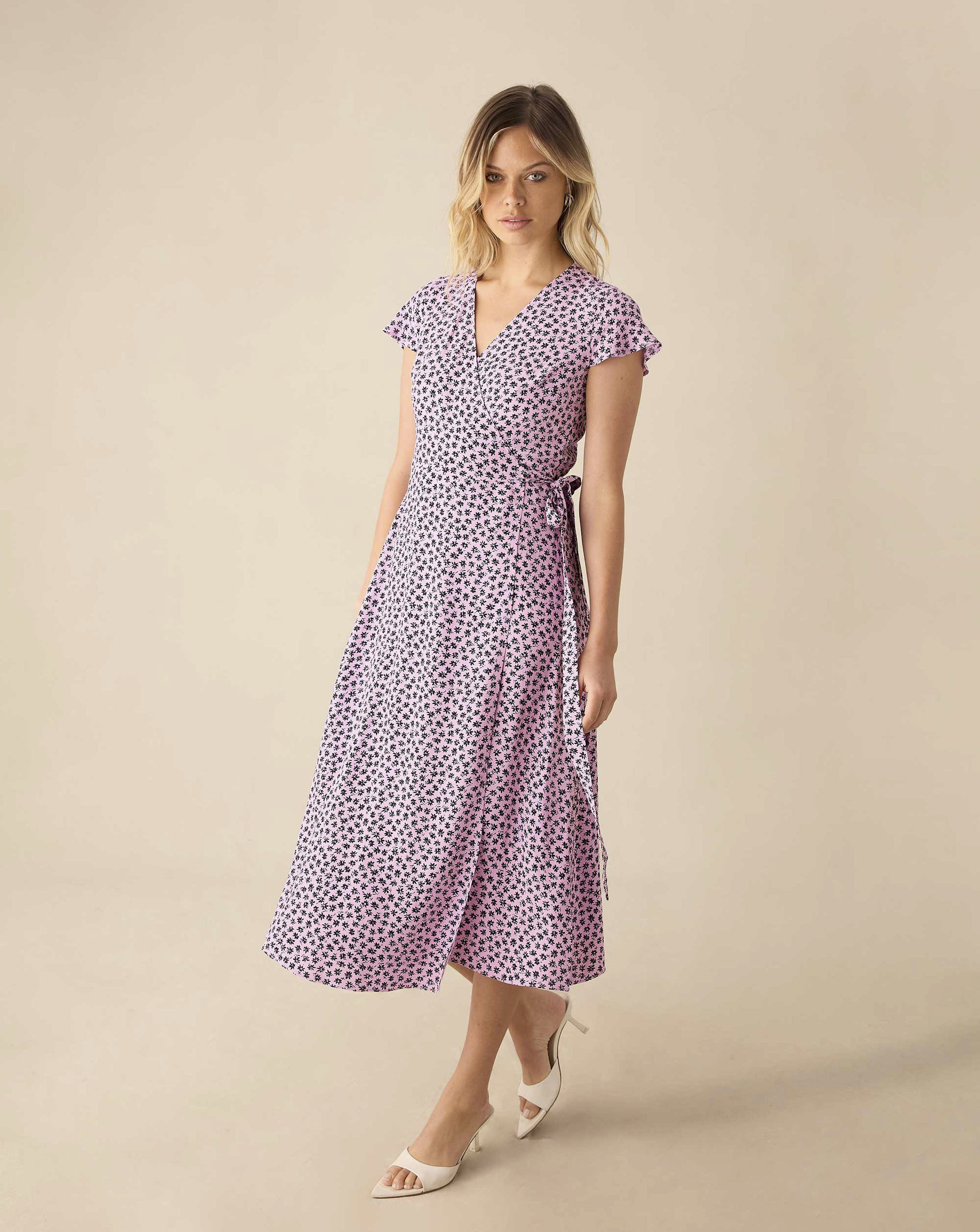 Ro&Zo Ditsy Print Wrap Midi Dress