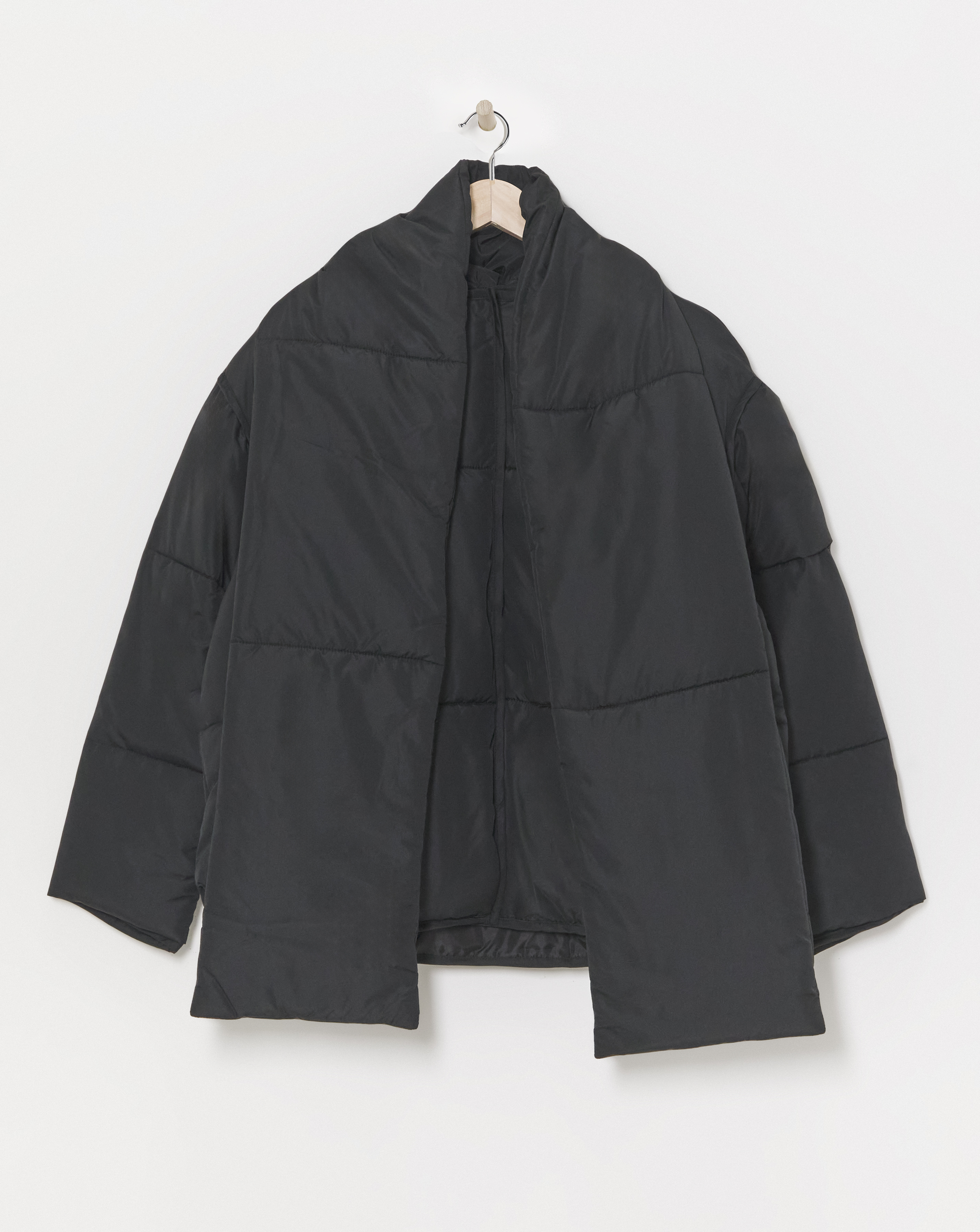 Black Scarf Detail Round Neck Jacket