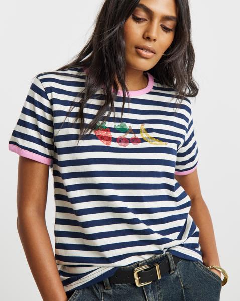 Stripe Embroidered Slim T-Shirt